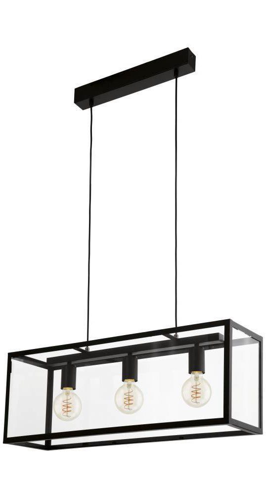 EGLO Hängeleuchte CHARTERHOUSE, ohne Leuchtmittel, Pendelleuchte, Hängeleuchte aus Stahl in Schwarz, Glas: klar, E27