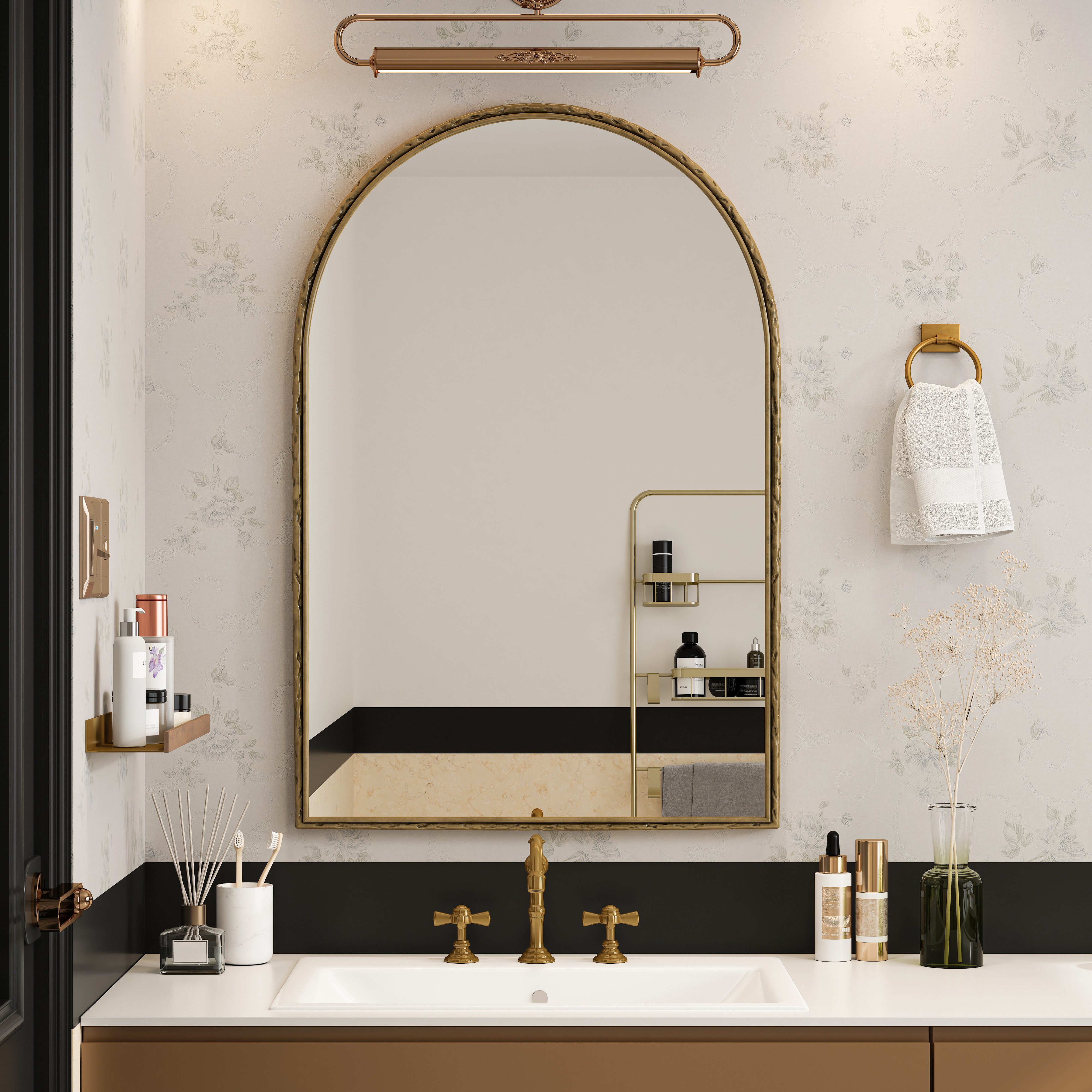 STILVORA Spiegel Bronzespiegel für Schminktisch,Bogenspiegel Metallrahmen,Wandbehang (Bogen-Wandspiegel für Badezimmer, Flur und Wohnzimmer – Robustes Design mit gehärtetem Glas, vielseitig als Schminkspiegel und Wanddekoration., 61*91cm)