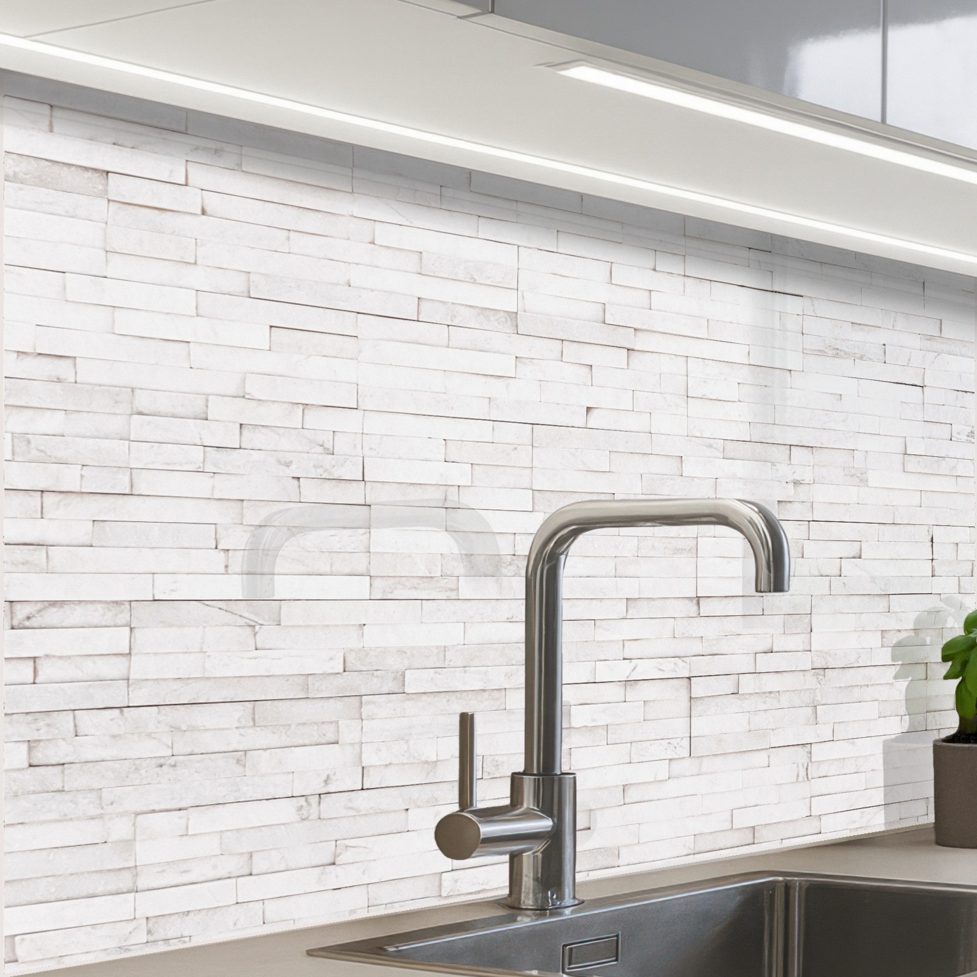 KitchenYeah Küchenrückwand Muster selbstklebend (keine Folie) Stein - Ziegel - Weiß - Textur, (1-tlg), Spritzschutz, Küche, Rückwand, Küchenwand, Küchenfront, 30x20 cm