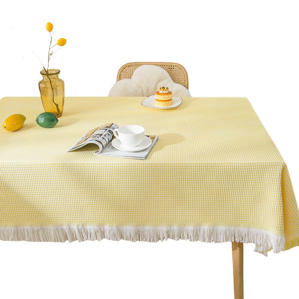 Coonoor Tischdecke Baumwoll-Leinen Waffeltischdecke mit Quasten günstig online kaufen