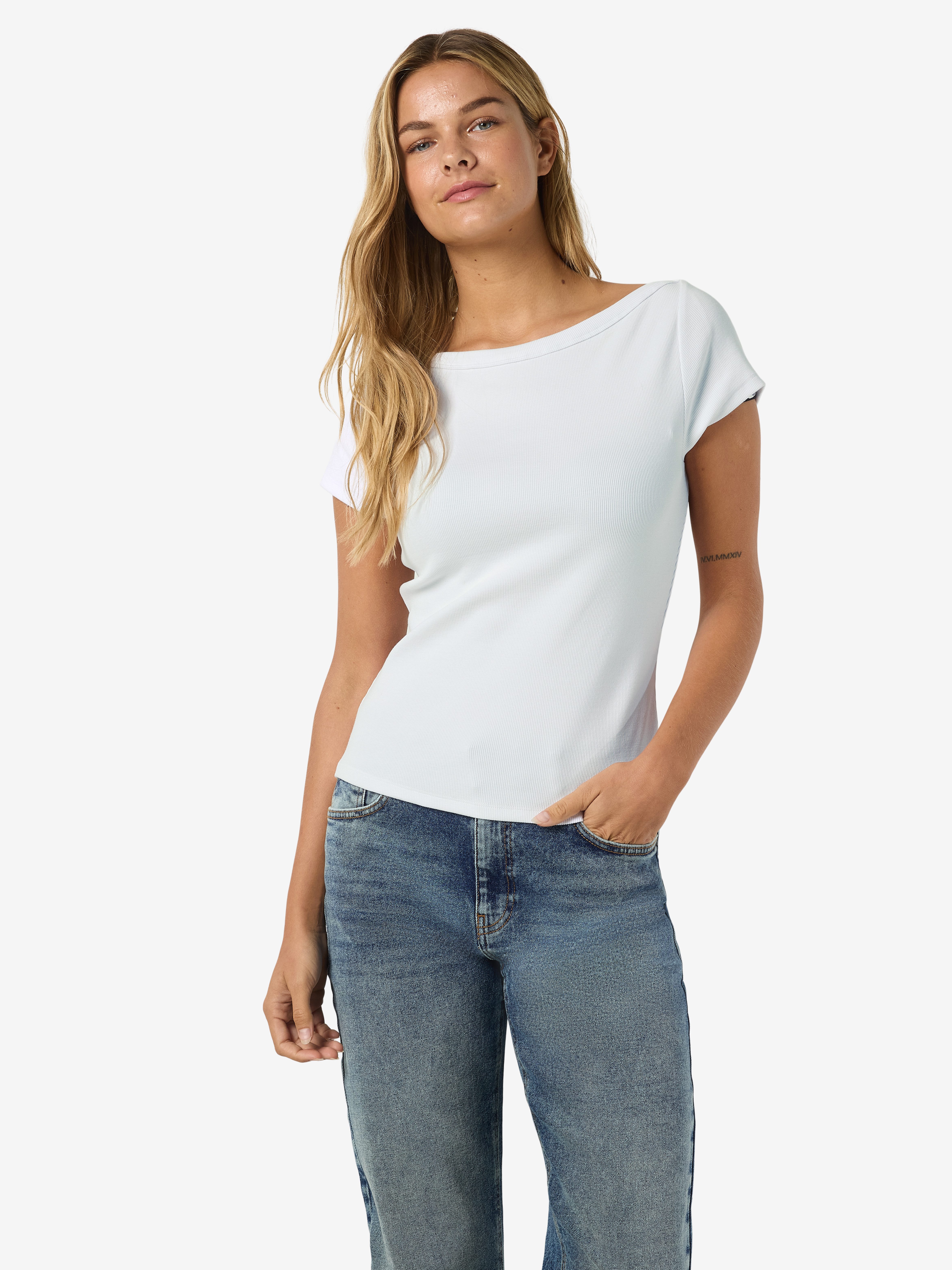 Noisy may Kurzarmshirt NMMAYA S/S BOATNECK TOP NOOS Baumwollmischung, regular fit
