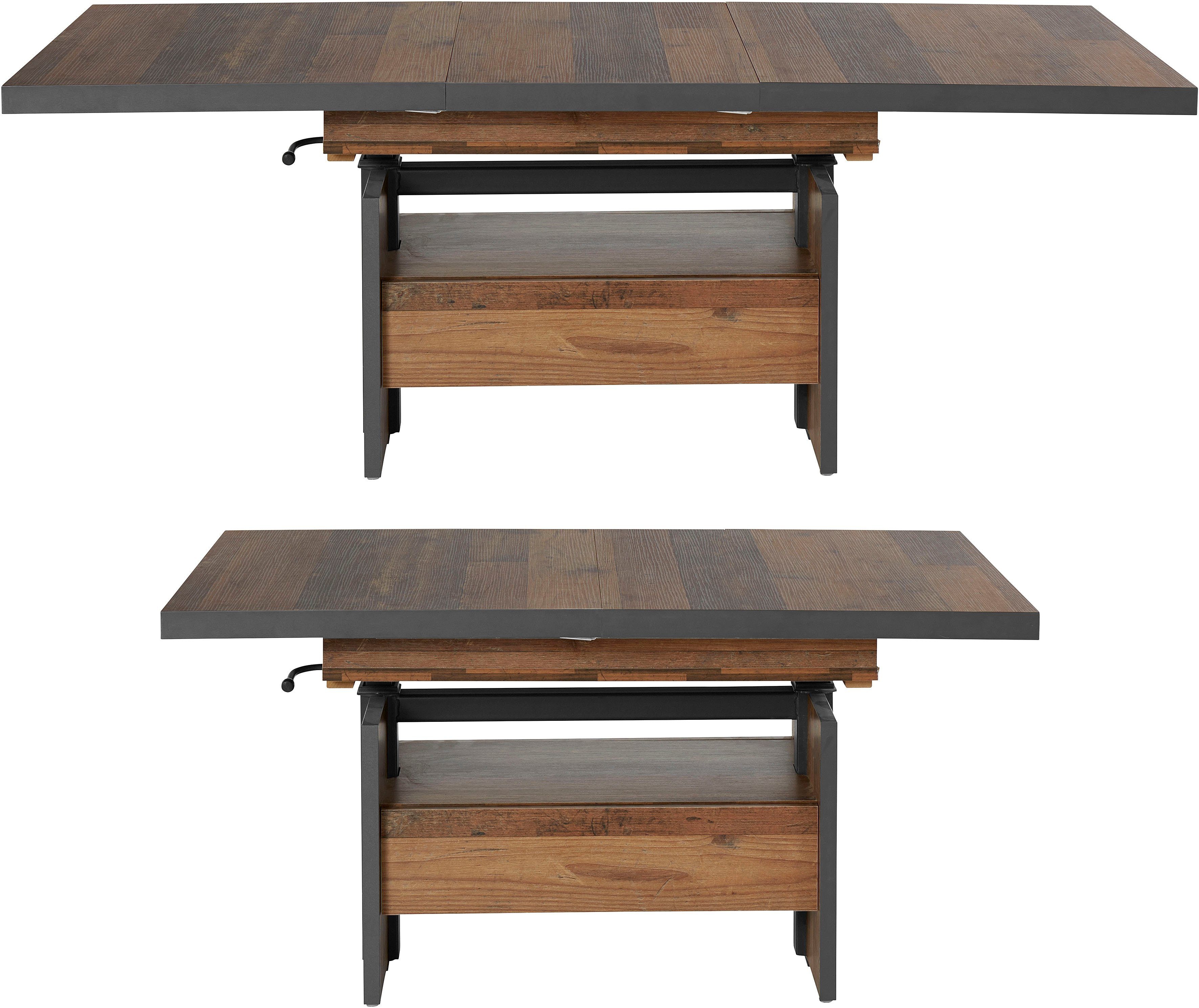 HELA Couchtisch Noah, ausziehbar und höhenverstellbar, mit Schubkasten, vintage look