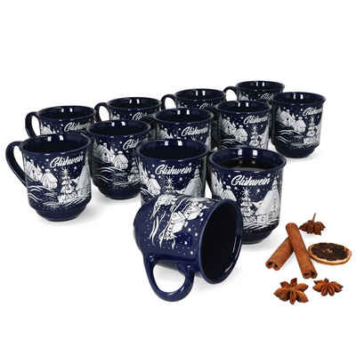 MamboCat Tasse »3160110 - 12er Set Glühweinbecher in dunkelblau mit Weihnachtslandschaft 0,2L geeicht«