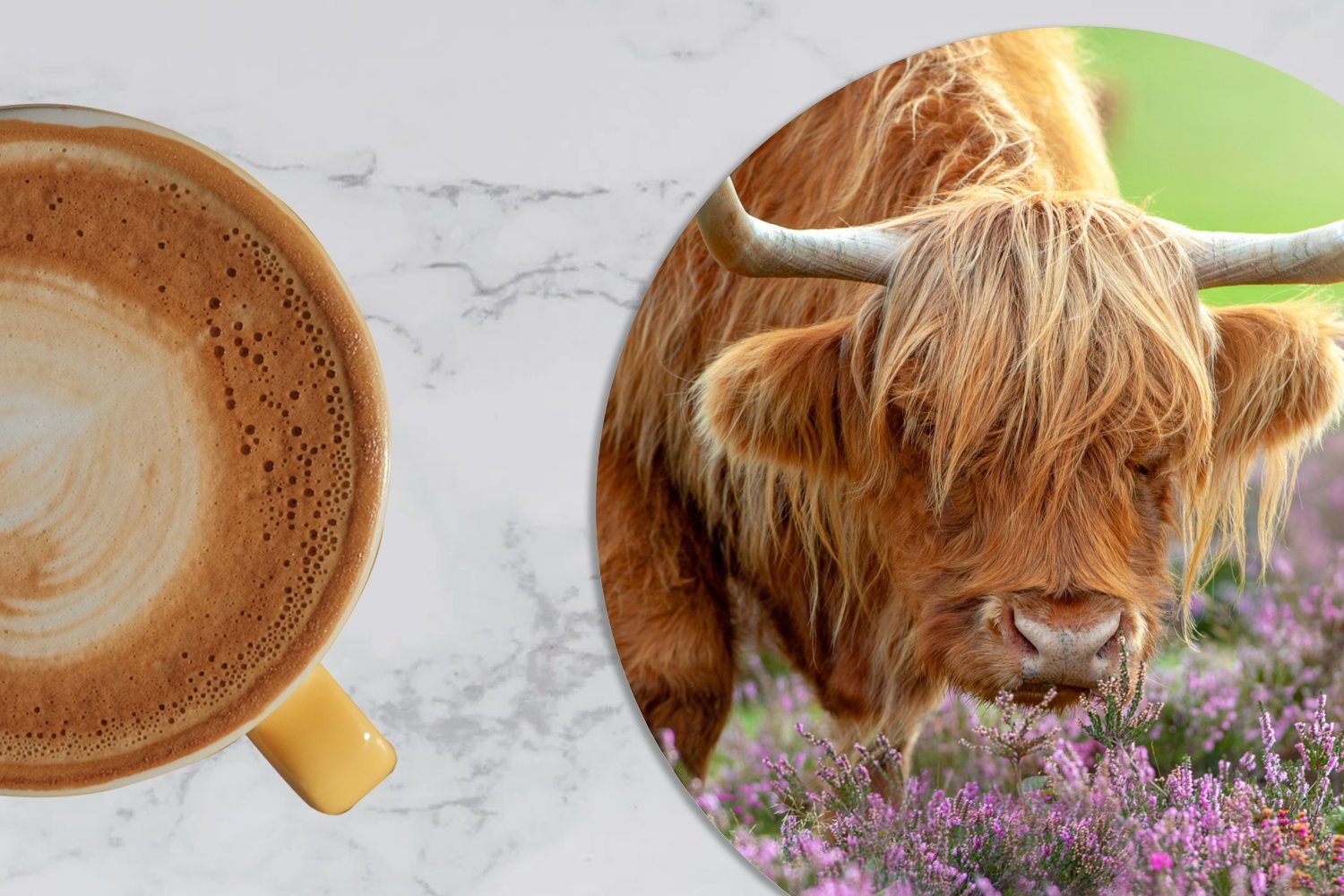 Getränkeuntersetzer, MuchoWow Glasuntersetzer Becher Schottischer Lila Blumen, Korkuntersetzer, Tassenuntersetzer, für Tasse, Gläser, - Highlander 6-tlg., Zubehör -