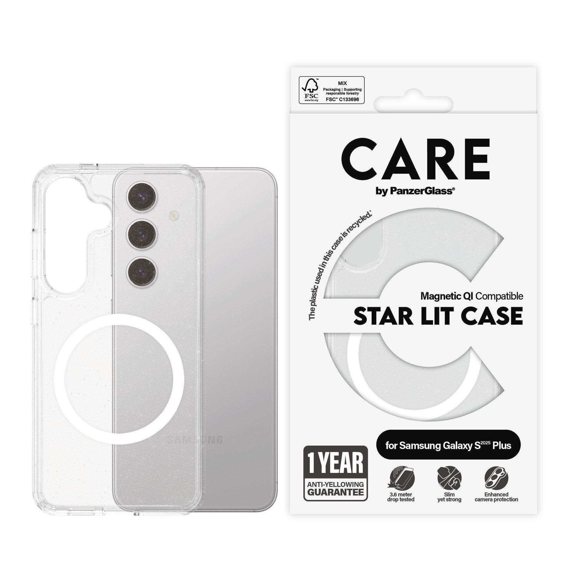 CARE by PanzerGlass Handyhülle Magnetic QI Compatible Star Lit Case für Samsung Galaxy S25 Plus, Backcover, Schutzhülle, Handyschutzhülle, Case, Schutzcase, stoßfest