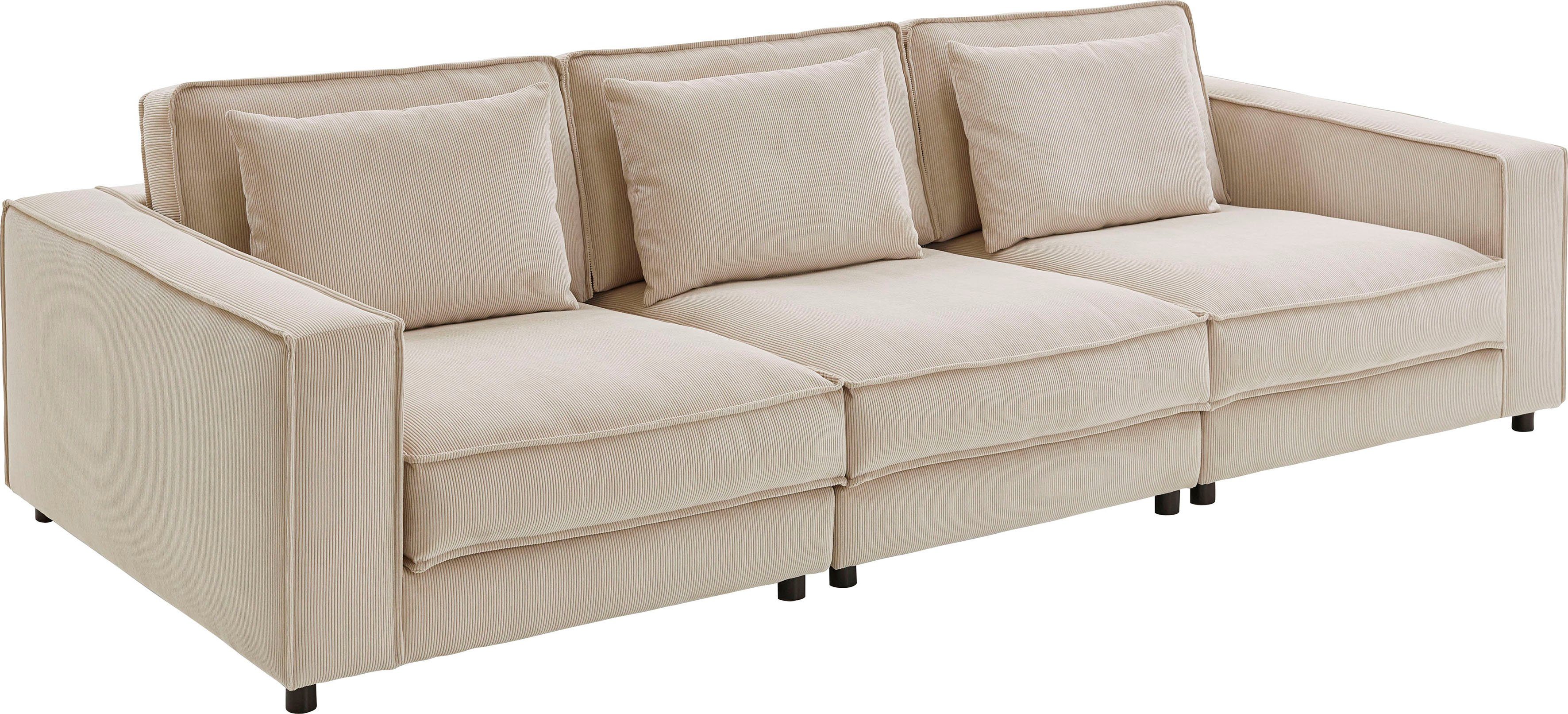 Cord-Bezug, Valan, home 3-Sitzer ATLANTIC mit collection XXL-Sitzfläche, creme stellbar, Wellenunterfederung frei mit