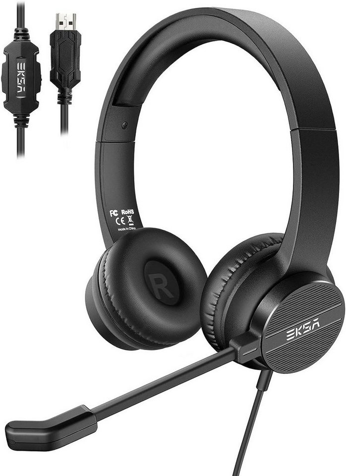 EKSA Gaming-Headset (USB PC Headset mit Mikrofon mit Rauschunterdrückung,  USB-Headset, Usb pc headset mikrofon stummschalter lautstärkeregler mit  kabel)