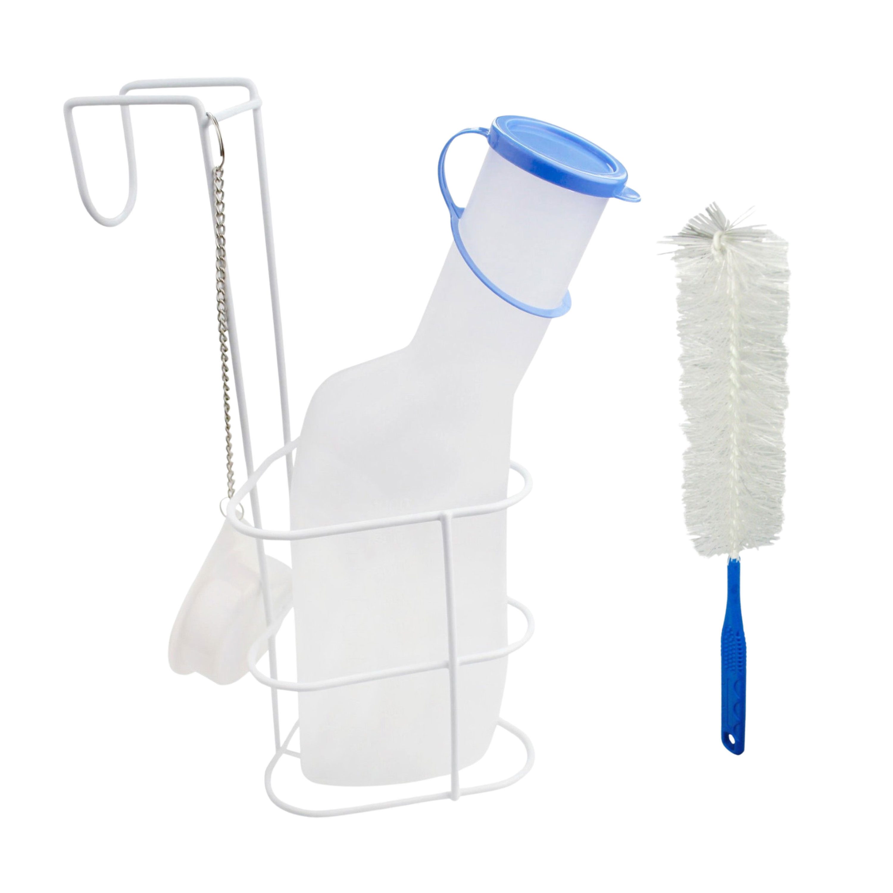 Medi-Inn Urin-Flasche PP 1000 ml für Männer milchig, N15554-KUG (Set, mit Betthalter und Reinigungsbürste)