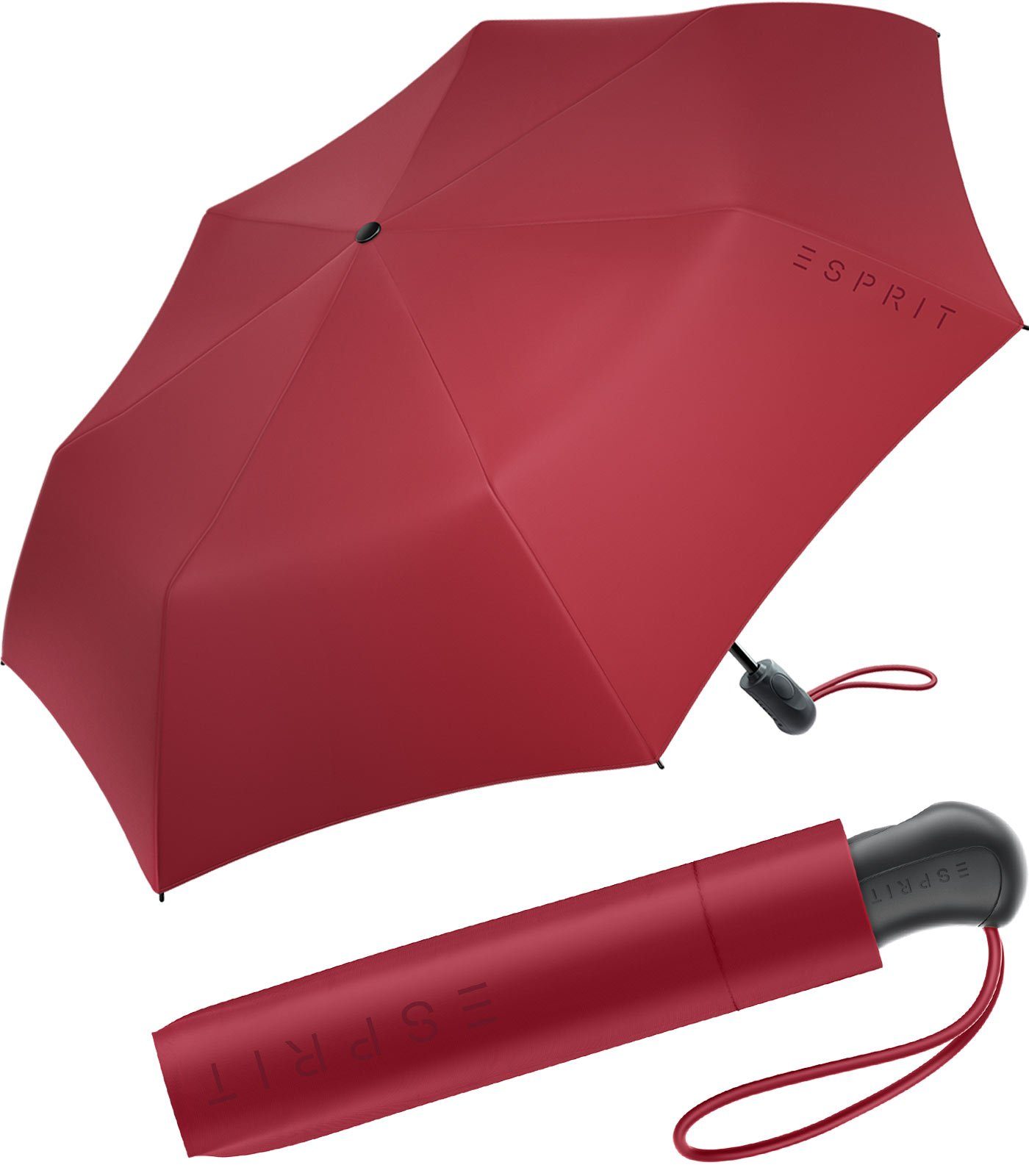stabil Taschenregenschirm Automatik, Schirm Light mit Easymatic praktisch Esprit Auf-Zu und rot