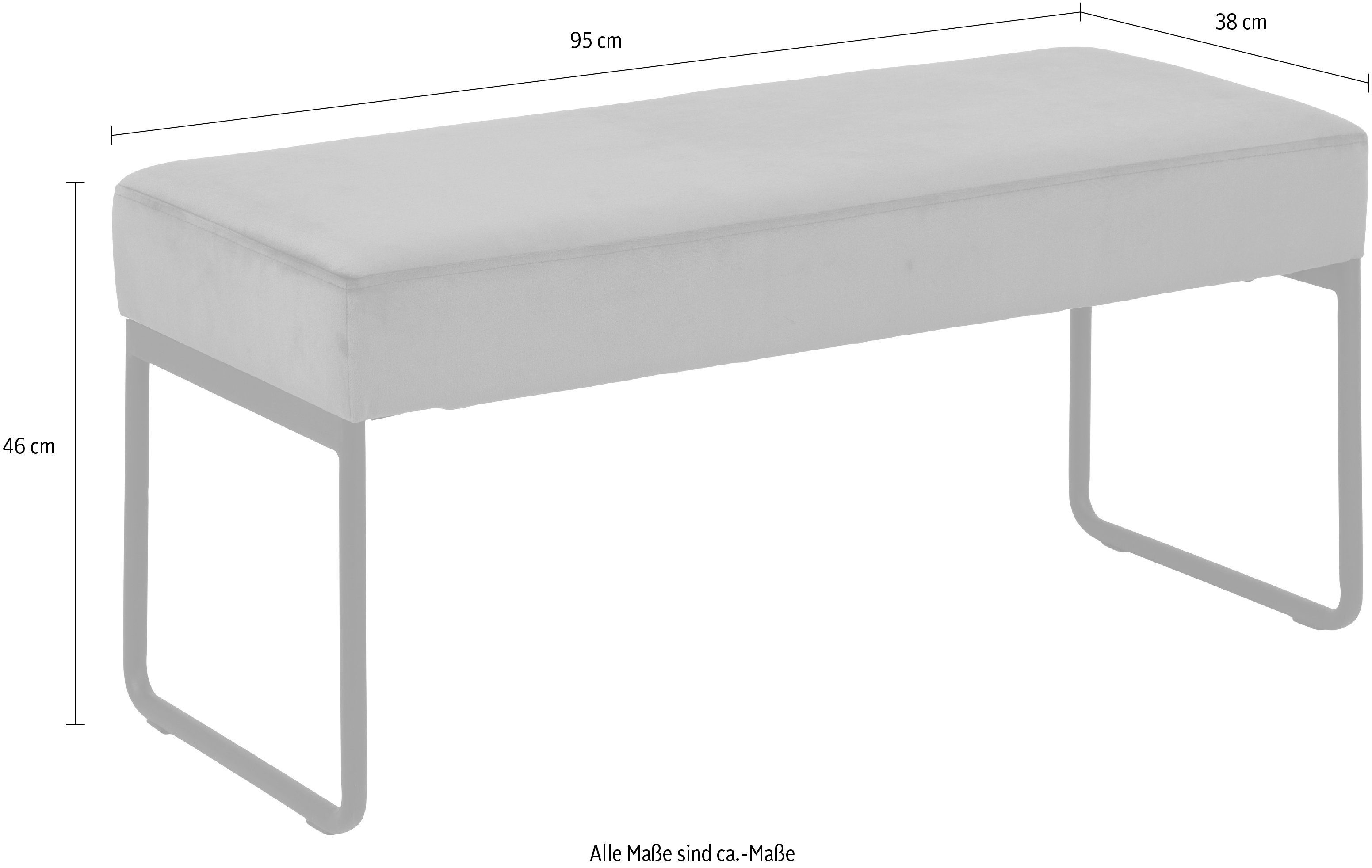(1-St), Sitzbank GROUP cm und 95 Samtvelours ACTONA mit Breite Metallbeinen, Ximena schwarzen edlem