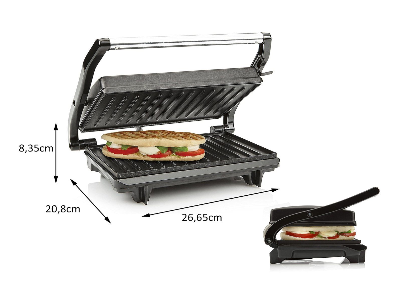 Tristar Kontaktgrill, 700 W, mit Grillzange Elektro Panini Multigrill Snackmaker Tischgrill