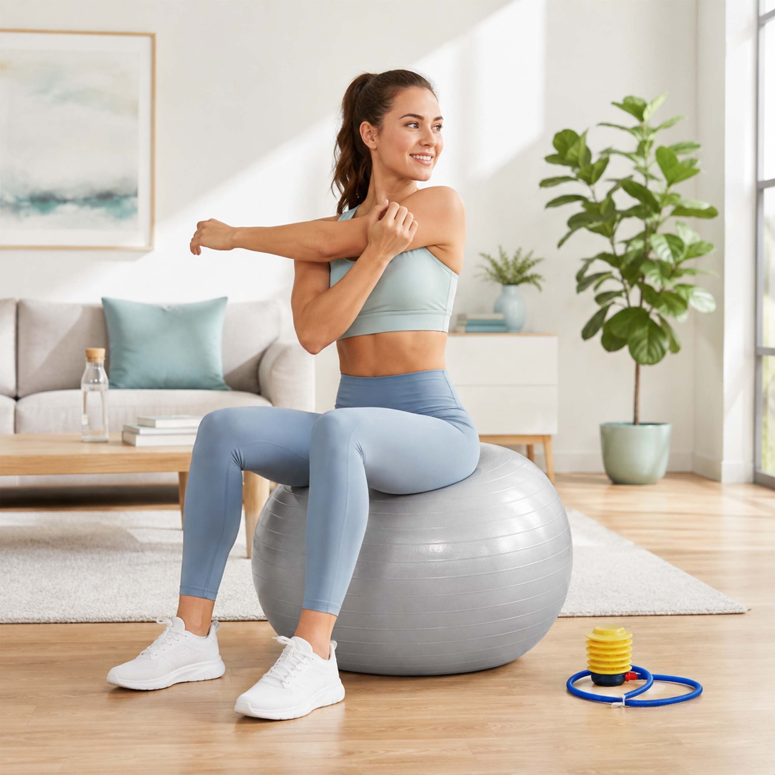 relaxdays Gymnastikball mit Luftpumpe (3-St), grau, Ø 65 cm – Bild 2 von 5