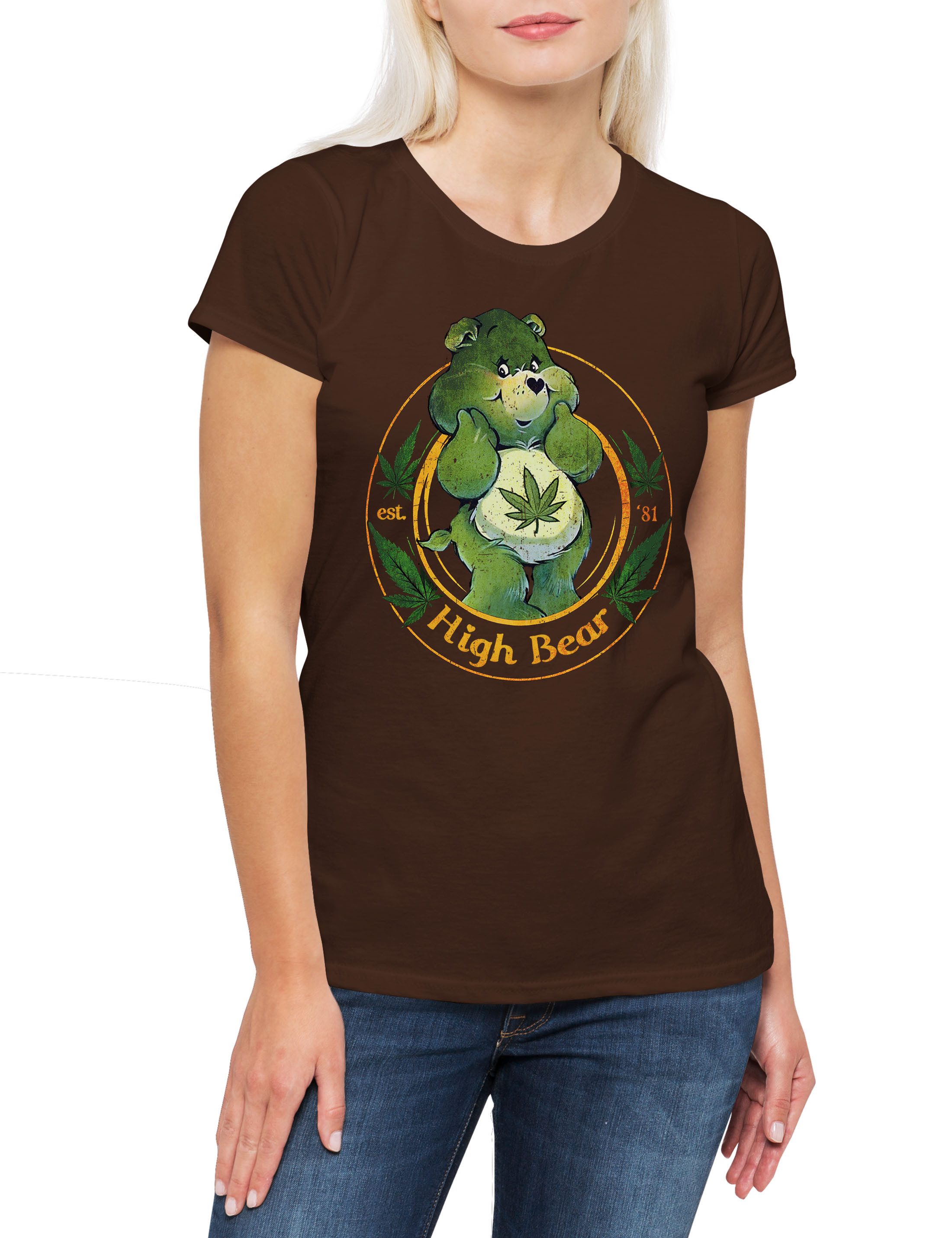 Print-Shirt High Bear Damen T-Shirt Cute Care Ganja Weed Reggae Bears Cannabis