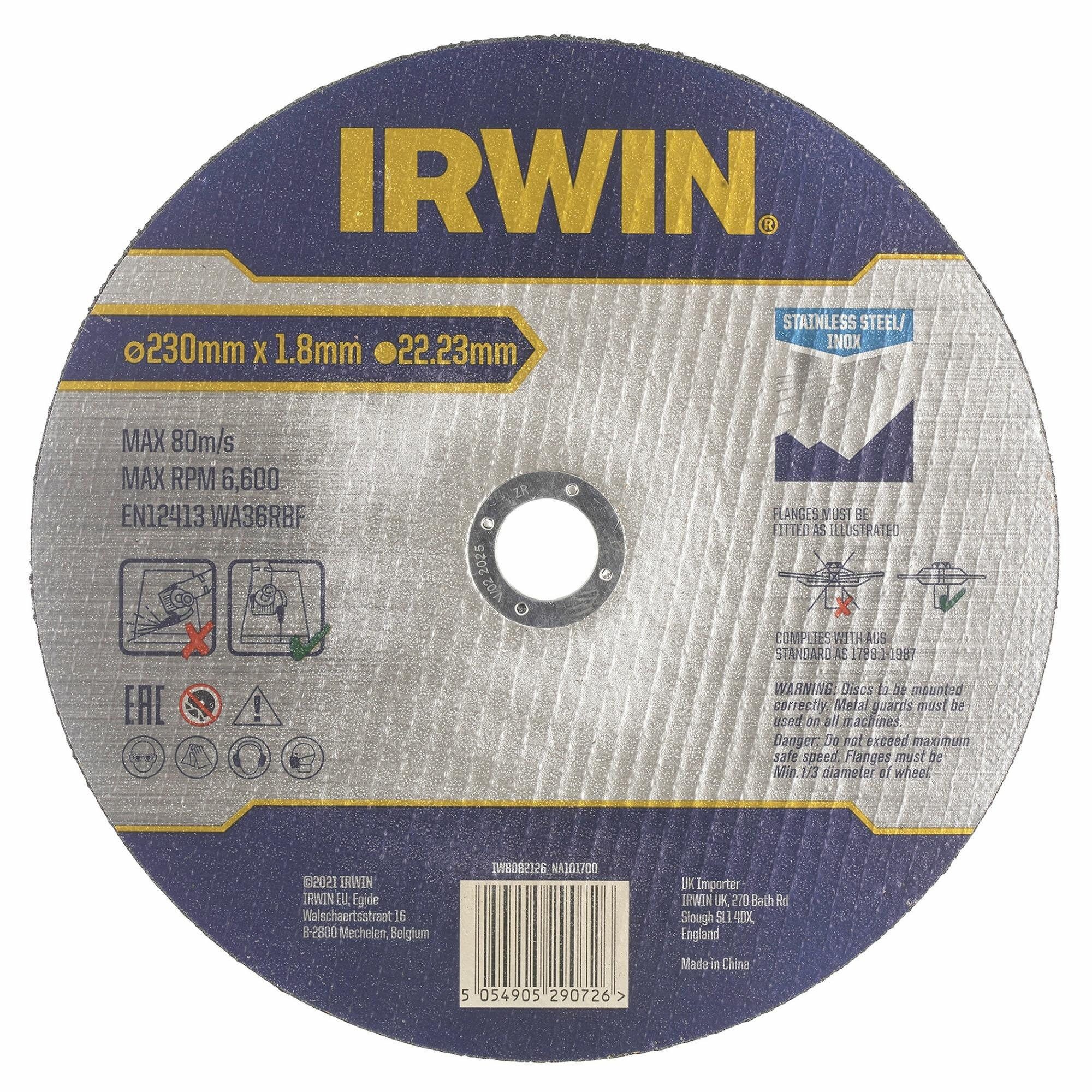 IRWIN Trennscheibe IRWIN SCHEIBE FÜR METALL/EDELSTAHL FLACH