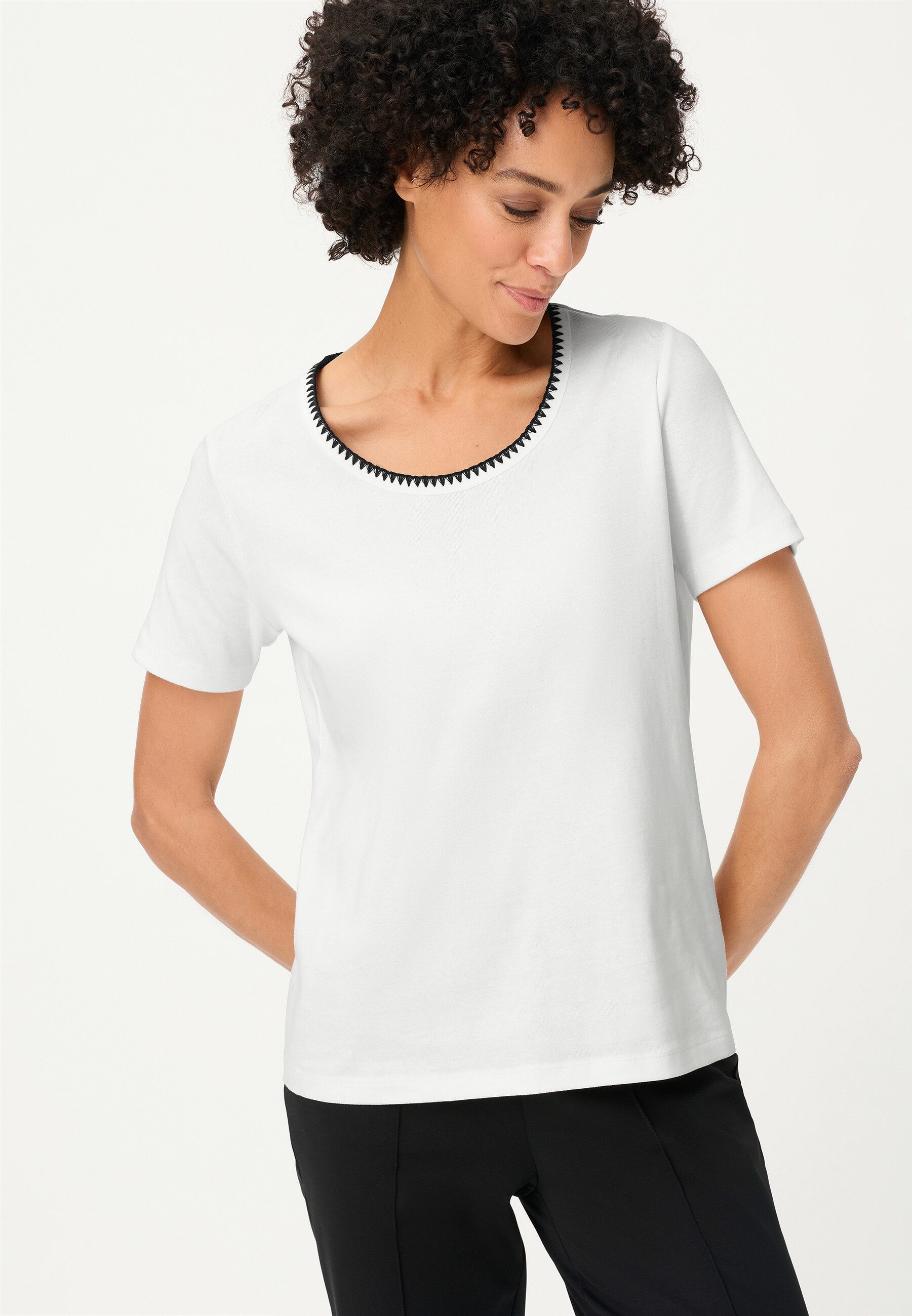 Olsen T-Shirt Shirt mit verziertem Rundhalsausschnitt