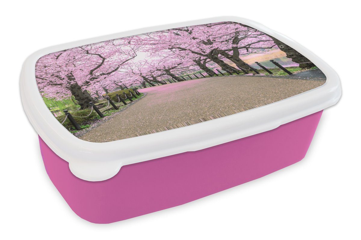MuchoWow Lunchbox Sakura - Frühling - Japan, Kunststoff, (2-tlg), Brotbox für Erwachsene, Brotdose Kinder, Snackbox, Mädchen, Kunststoff rosa