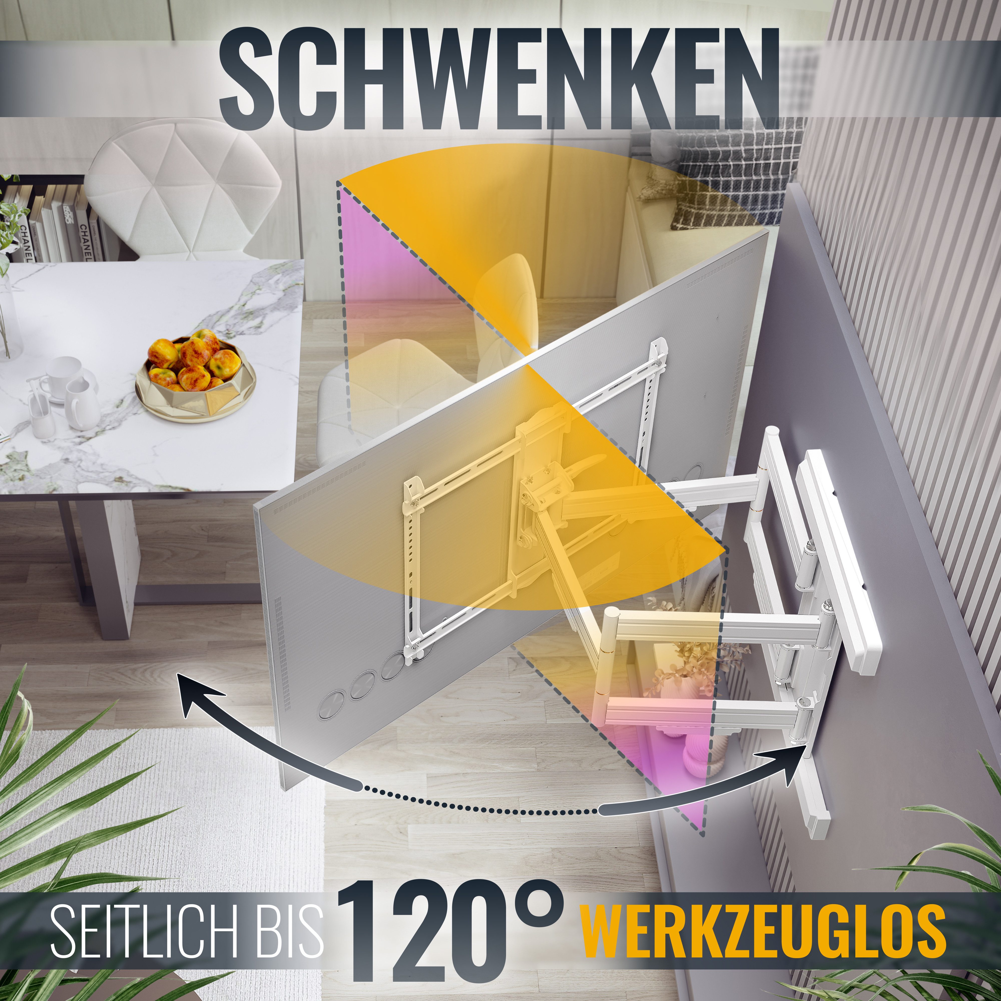 RICOO TV-Wandhalterung TV Wandhalterung 65"-110" mit Schwenk- und Neigefunktion S7564-W, (bis 110 Zoll, VESA 300x200 bis 600x400, 1-tlg., 70 Kg Aufnahme, 65" bis 110" (165-279 cm) Bildschirm Diagonale, +/-60° schwenkbar, +15°/-2° neigbar, +/-3° drehbar, ausziehbar Halter)