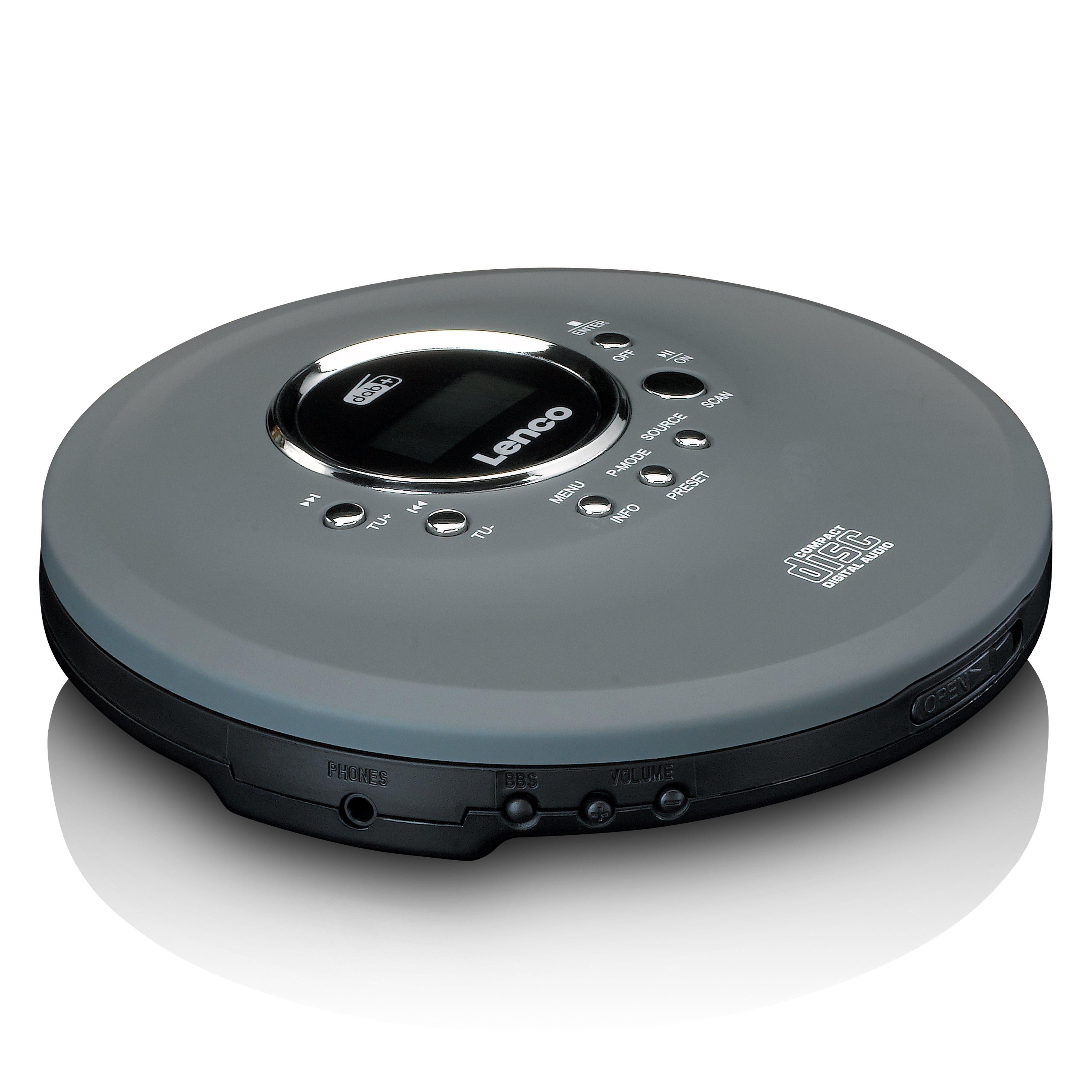 Lenco CD-400GY CD-Player (HD-Auflösung, Tragbarer CD/MP3-Player mit 8 Std Akku, DAB+ & Dynamic Bass Boost)