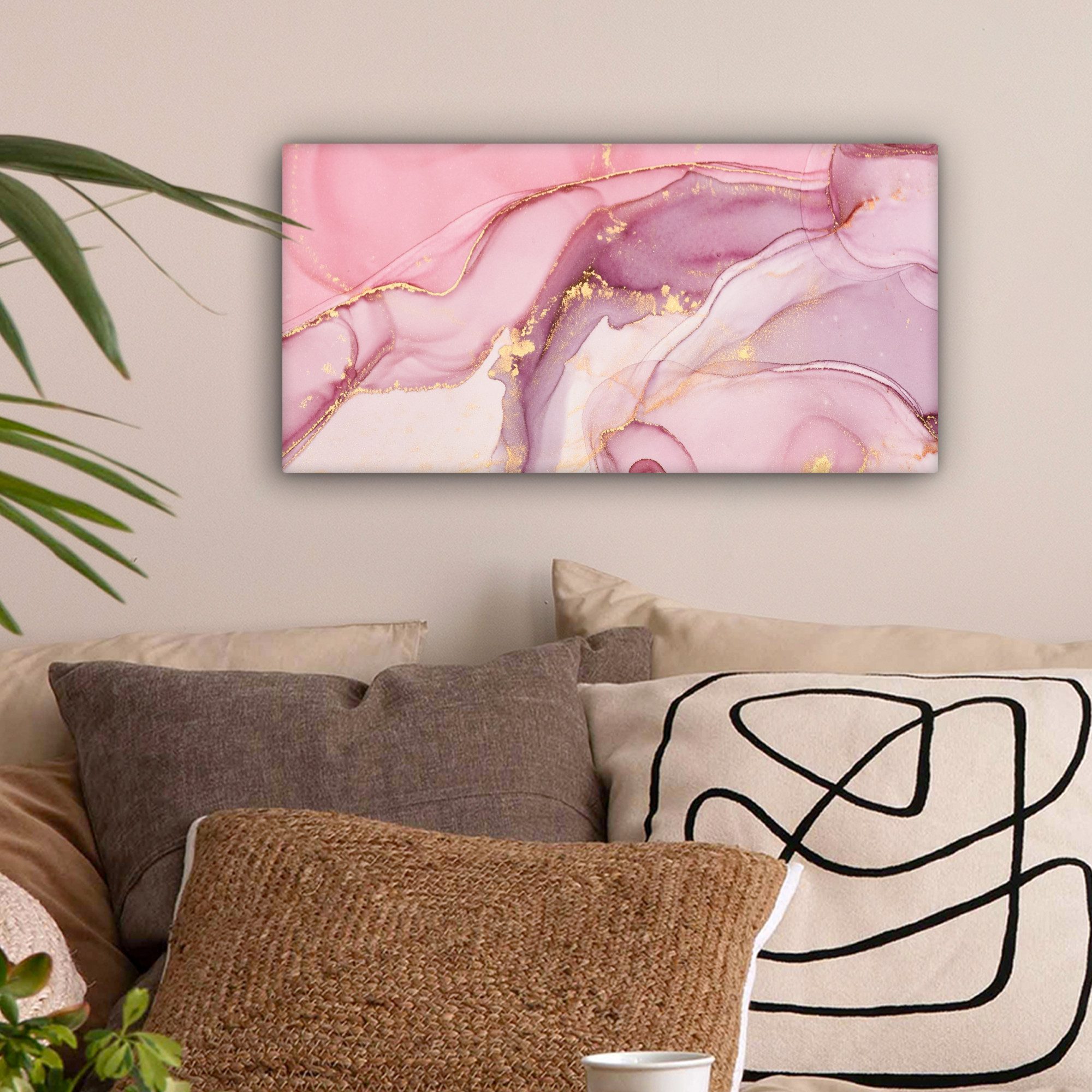 OneMillionCanvasses® Leinwandbild Panorama Gold - Marmor - Rosa, Fotodruck günstig online kaufen