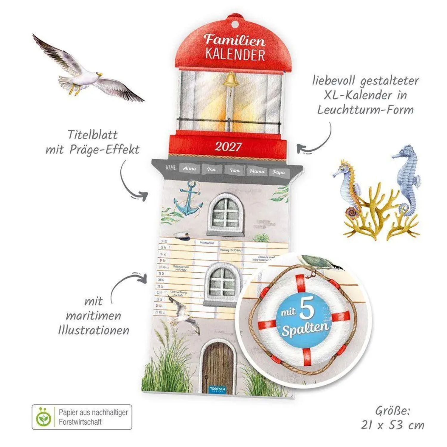 Trötsch Verlag Wandkalender TRÖTSCH - Formkalender Familienkalender Leuchtturm 2027