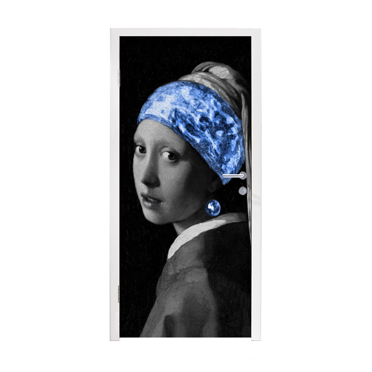 MuchoWow Türtapete Mädchen mit einem Perlenohrring - Vermeer - Blau, Matt, bedruckt, (1 St), Fototapete für Tür, Türaufkleber, 75x205 cm