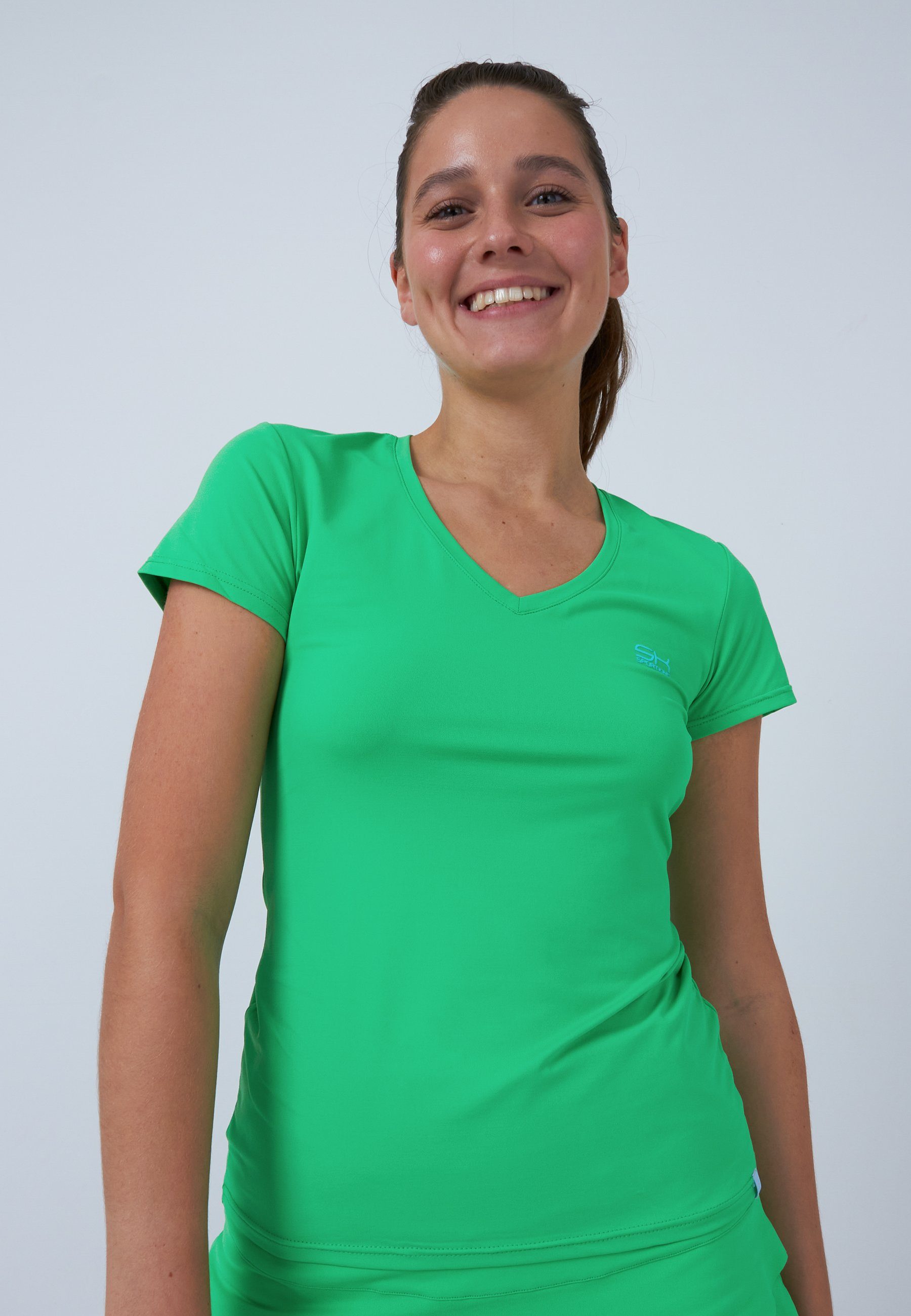 T-Shirt Damen & Tennis Mädchen grün V-Ausschnitt SPORTKIND Funktionsshirt