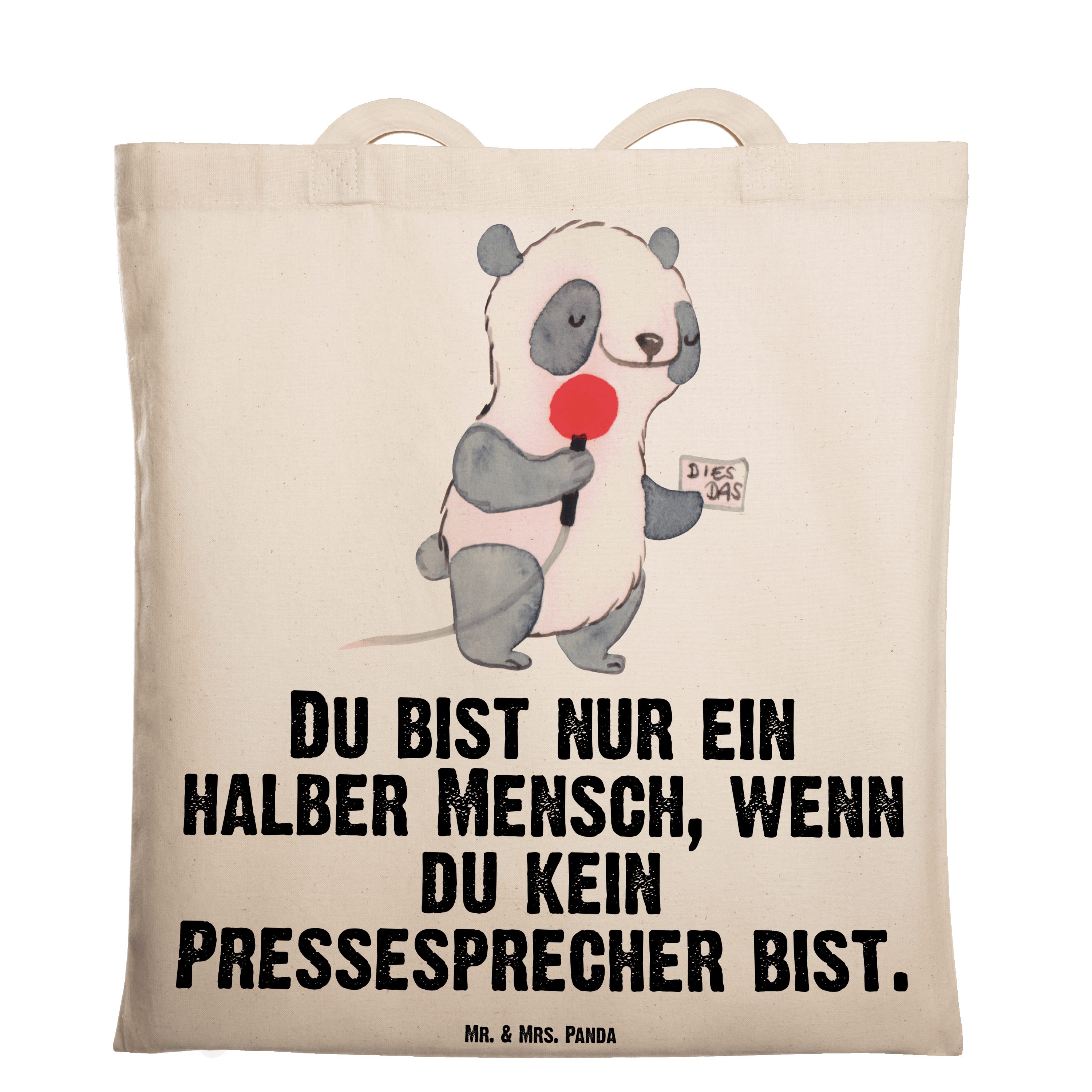 Mr. & Mrs. Panda Tragetasche Pressesprecher mit Herz - Transparent - Geschenk, Jutebeutel, Abschie (1-tlg)