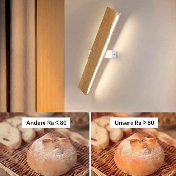 Nettlife LED Wandleuchte Innen Wandlampe Holz Up und Down Flurlampe 17W 52CM Wandbeleuchtung, 300° Drehbar, LED fest integriert, Warmweiß, Wohnzimmer Schlafzimmer Flur Treppenhaus