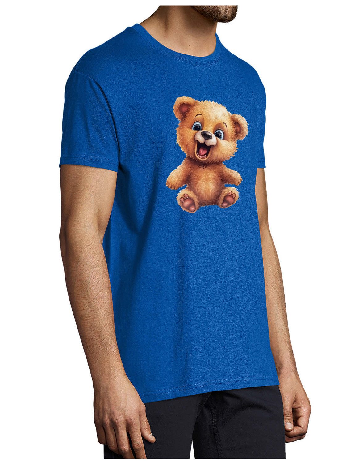 MyDesign24 T-Shirt Herren Print Shirt - Teddybär Brustprint Baumwollshirt mit Wildtier Aufdruck Regular Fit i268