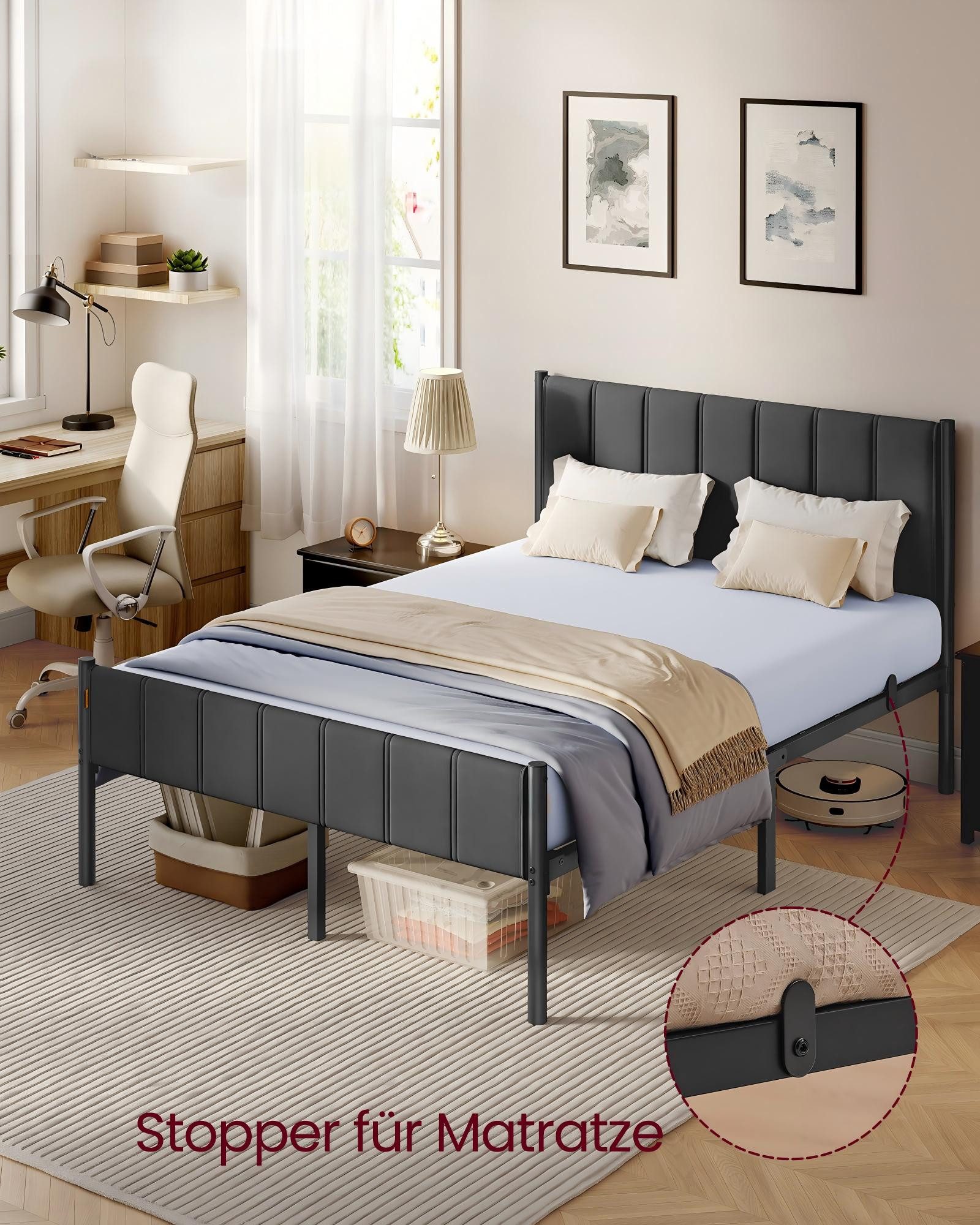 VASAGLE Polsterbett, mit gepolstertem Kopfteil, hochtragfähig, mehrere Größen verfügbar