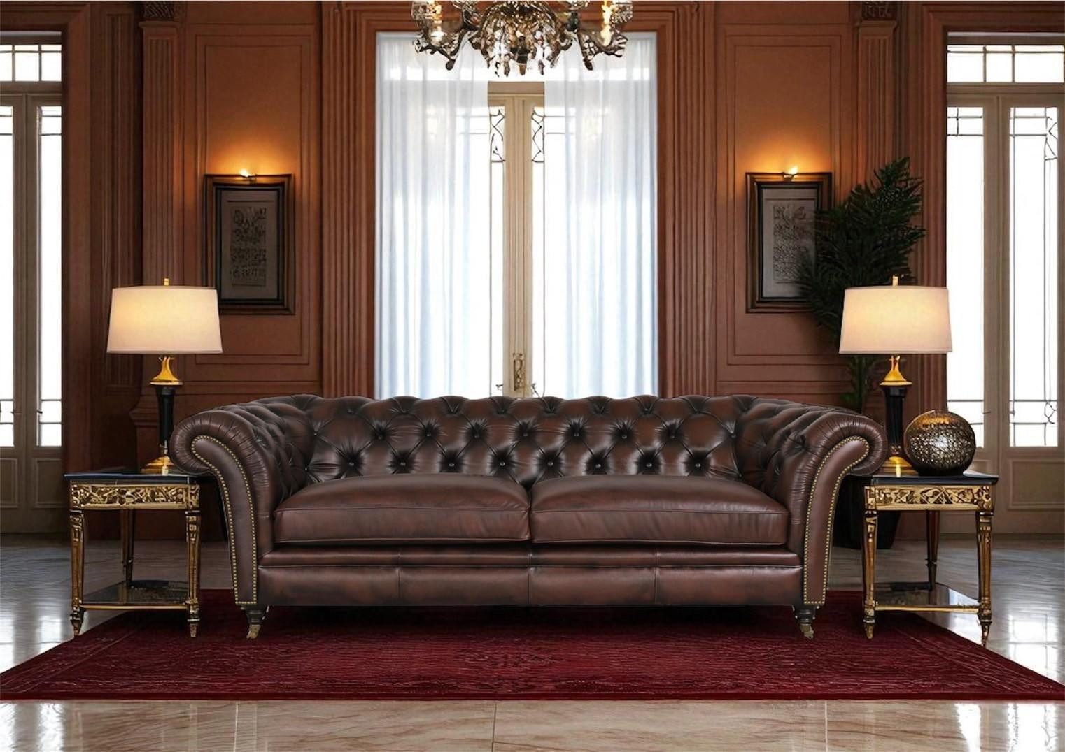 Salottini Chesterfield-Sofa Luxus XL Sofa Chesterfield 2-Sitzer Couch Themse Ledersofa Salottini, 1 Teile, Handarbeit