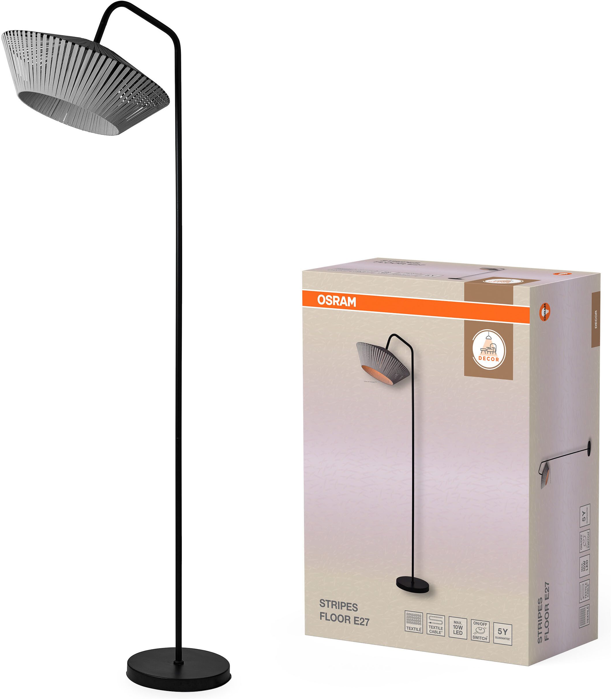 Osram Stehlampe Decor Stripes, ohne Leuchtmittel, Fassung E27, Stahl und Polyester