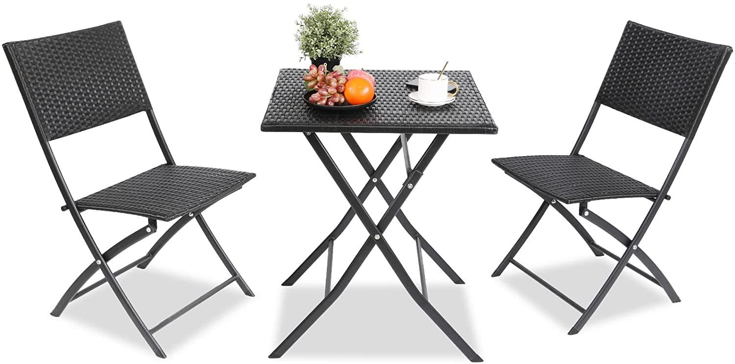 Femor Balkonset Polyrattan Balkonset, Sitzgruppe Tisch und 2 Stühle, Balkonmöbel-Set