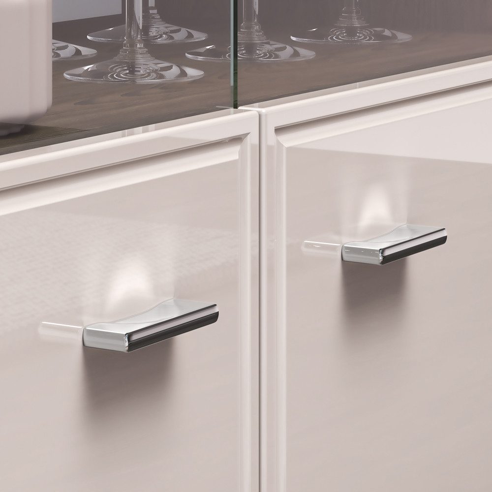 Lomadox Wohnwand ALESSANDRIA-131, (2-St., Highboard Kommode), in Beige Hochglanz mit Eiche, inkl. LED Beleuchtung