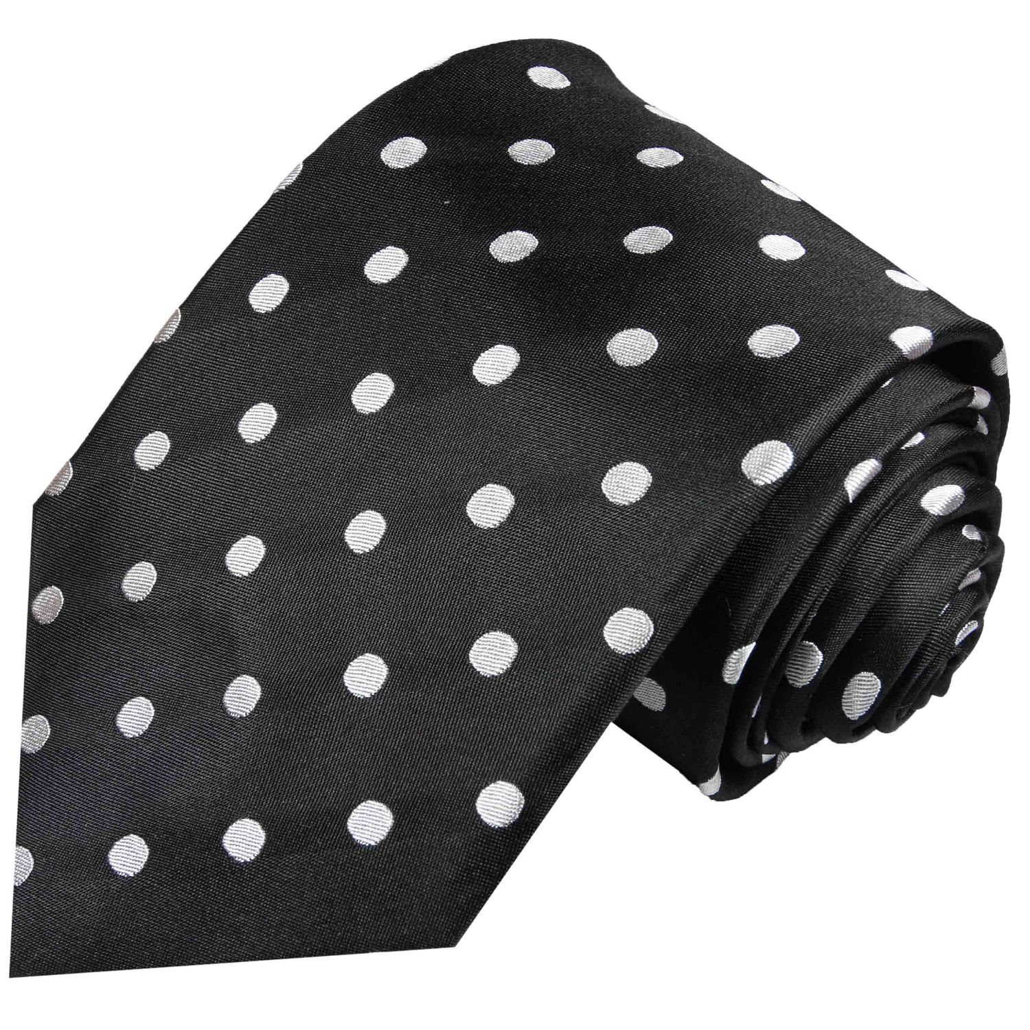 Paul Malone Krawatte Designer Seidenkrawatte Herren Schlips modern gepunktet 100% Seide Schmal (6cm), schwarz silber 976