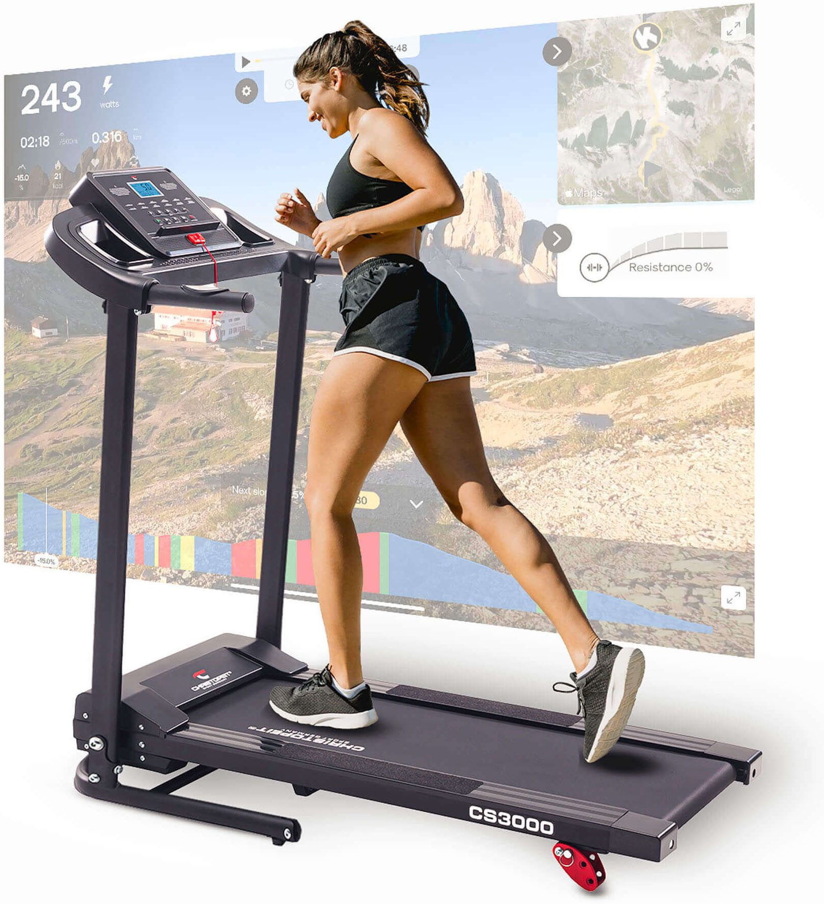 Christopeit Sport® Laufband CS 3000 (mit integrierten Handpulssensoren und Soft-Drop-Klappsystem), bis max. 8 km/h, klappbar, 120 kg max. Benutzergewicht