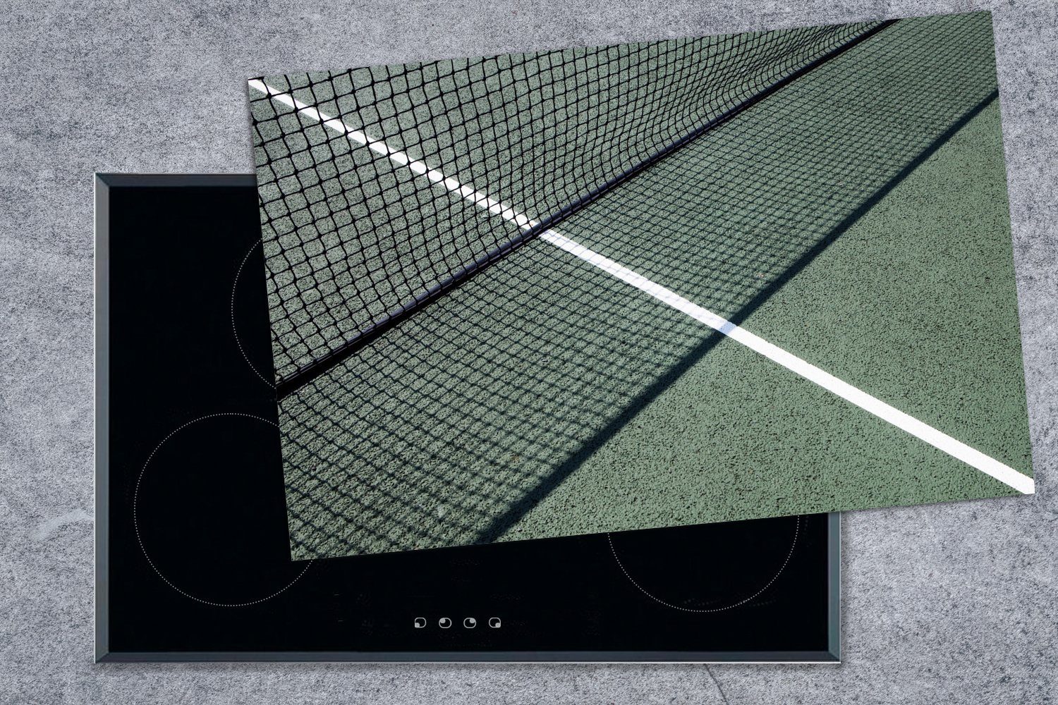 Ceranfeldabdeckung auf Herdblende-/Abdeckplatte Tennisplatz, 81x52 Tennisnetz Vinyl, cm, für MuchoWow Schutz Induktionskochfeld einem grünen die tlg), (1 küche,
