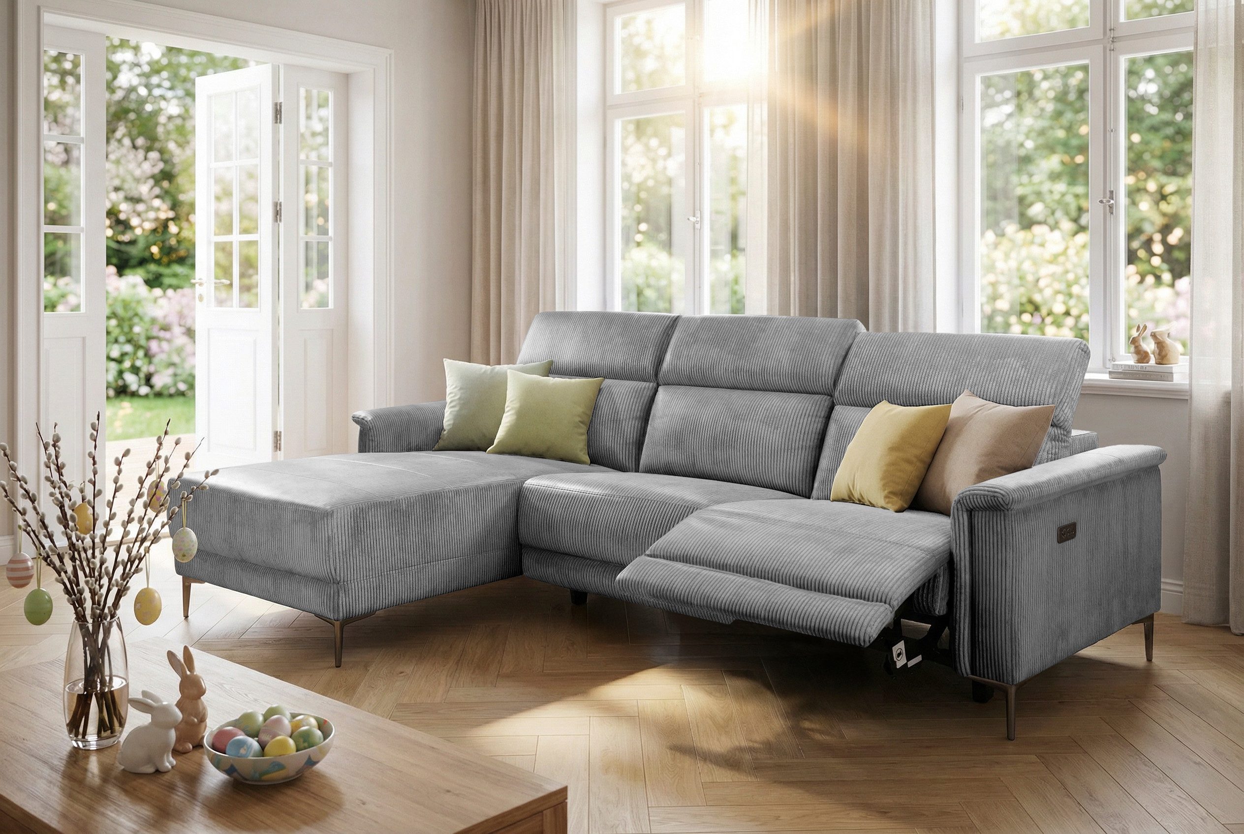 OTTO home Ecksofa LUND Cord, L-Form, 261 cm, man. o. elektr. Relaxfunktion (mit USB-A), mit USB A-Anschluss bei elektrischer Variante und …