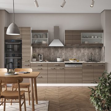 Livinity® Küchenzeile R-Line, Edelgrau/Weiß, 350 cm mit Hochschrank, AP Anthrazit