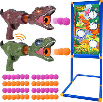 JIZZU Blaster Dino Blast Spiel: Schießspaß im Freien 5-10 Jahre, mit Ton und Licht! (Geschenk-Set, Zielscheibe, Dinosaurier Blaster, weiche Schaumstoffbälle), Dino-Zielschießspiel mit Licht, Ton, Blaster & Schaumstoffbällen.