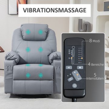 HOMCOM Massagesessel Elektrischer Aufstehsessel mit Seitentaschen (Fernsehsessel mit Fernbedienung, 1-St., Relaxsessel mit Liegefunktion), für Arbeitszimmer, Wohnzimmer, Grau