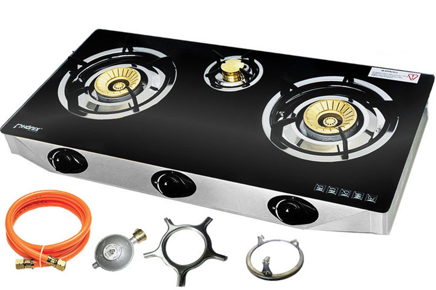 Phönix Germany Gaskocher PS-3, Camping Gaskocher 3 flammig Glas mit Zündsicherung Propan