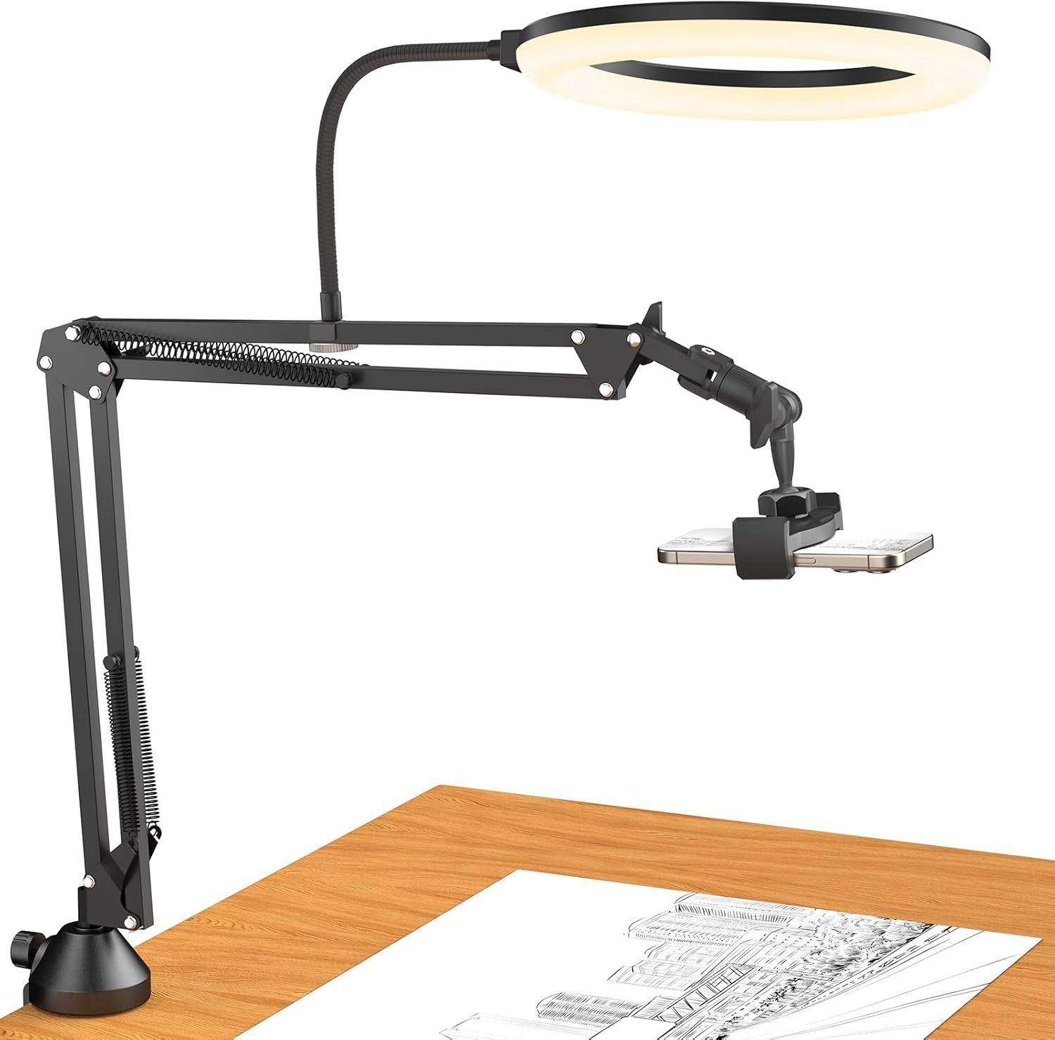 TONOR Halterung TONOR TRL-20 Pro Ringlicht 10″ mit Boom-Arm & Handyhalterung dimmbar