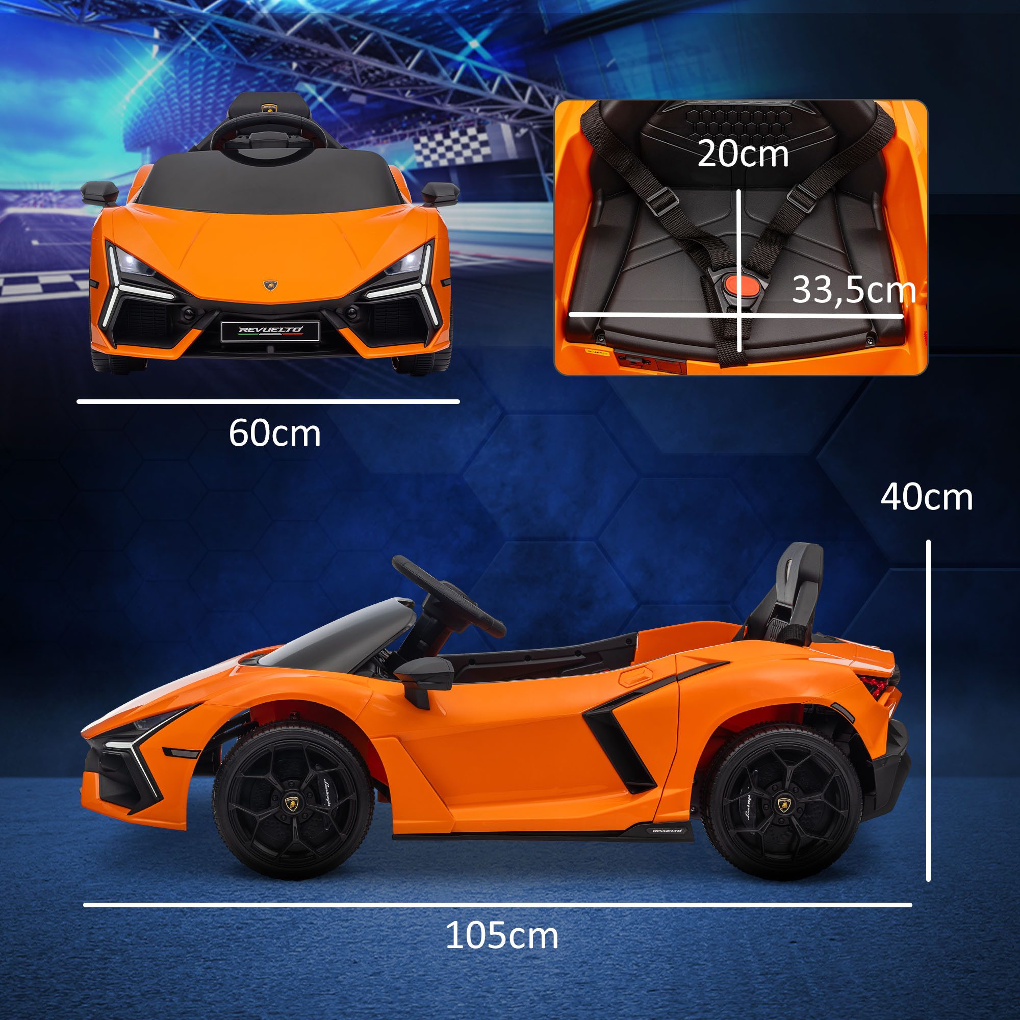 AIYAPLAY Elektro-Kinderauto 12V Lamborghini Elektrofahrzeug mit 2,4G Fernbedienung, Anschluss, Belastbarkeit 25 kg, (1-tlg), bis 5 km,h, für Kinder 3-5 Jahre, Orange
