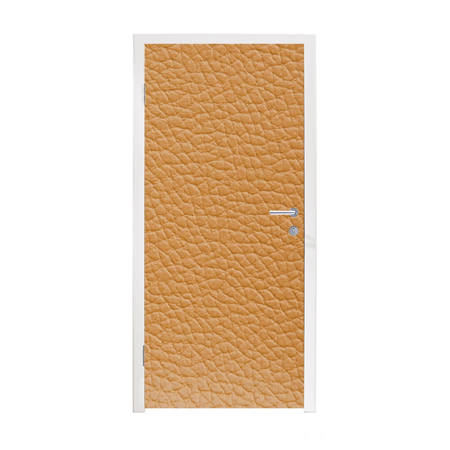 MuchoWow Türtapete Leder - Strukturiert - Leder-Optik - Orange, Matt, bedruckt, (1 St), Fototapete für Tür, Türaufkleber, 75x205 cm