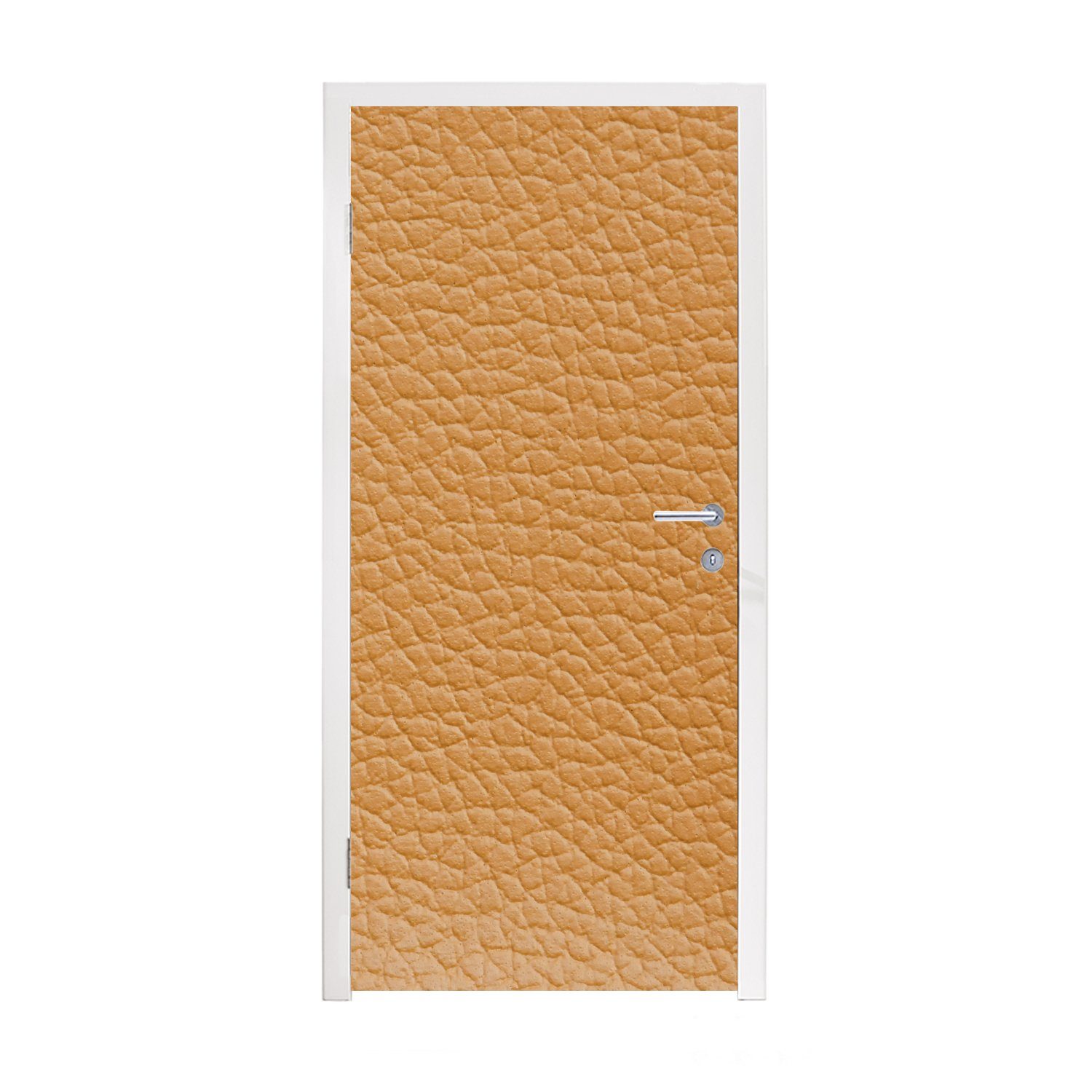 MuchoWow Türtapete Leder - Strukturiert - Leder-Optik - Orange, Matt, bedruckt, (1 St), Selbstklebende Tapete, Folie für Möbel, 75x205 cm