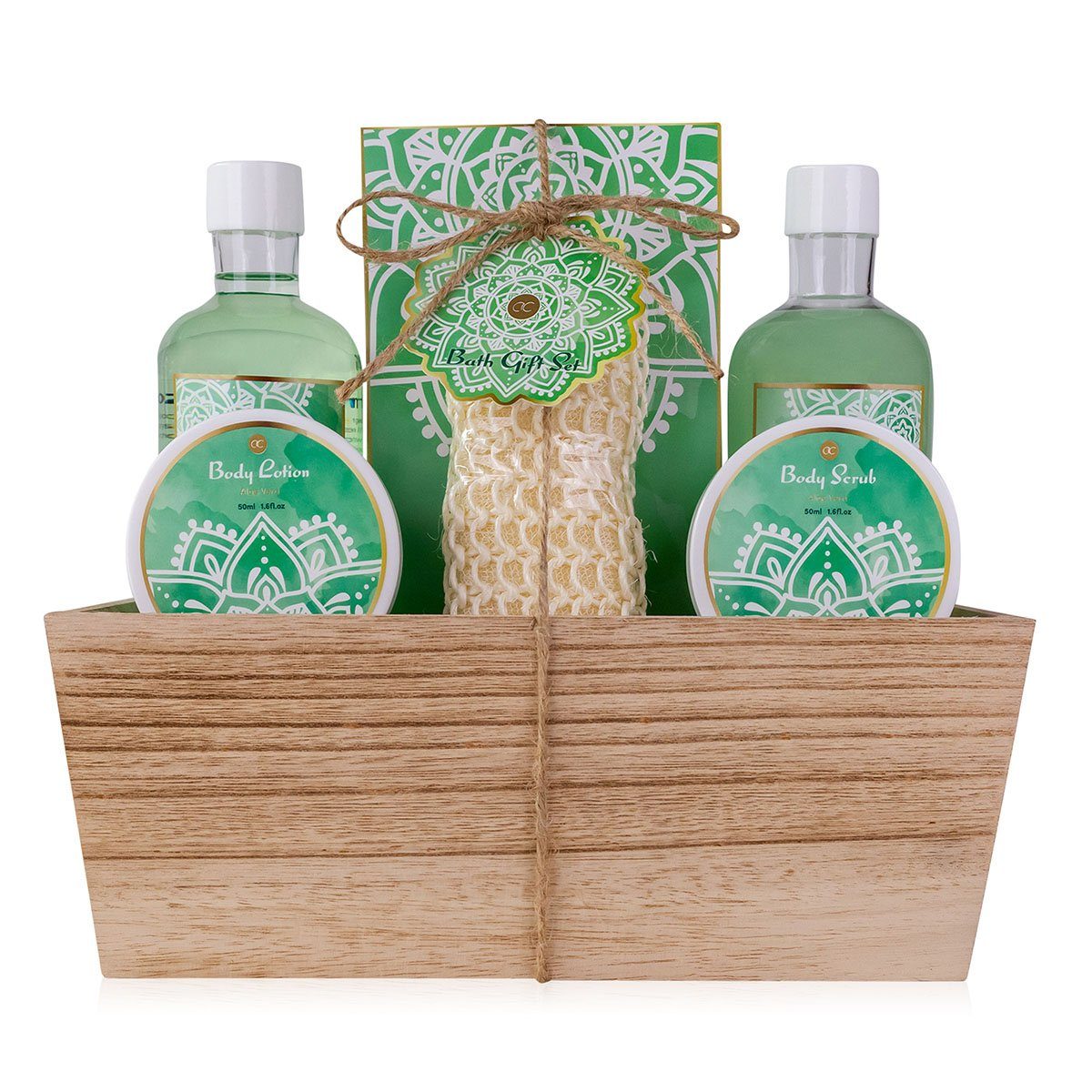 ACCENTRA Pflege-Geschenkset "Aloe Vera" Geschenkset für Frauen und Männer im Holzkorb, 6-tlg., Mit Aloe Vera zur Hautpflege