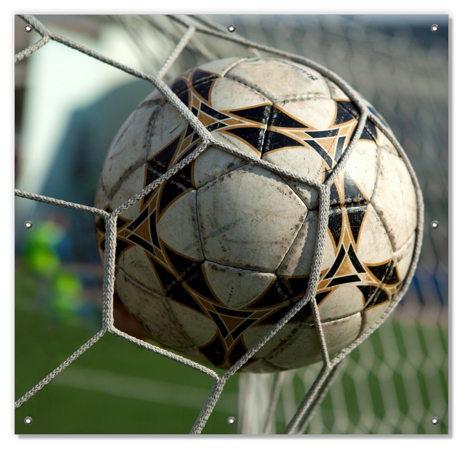 Sonnenschutz Fußball - Ball im Tor - Bolzplatz, Wallario, blickdicht, mit Saugnäpfen, wiederablösbar und wiederverwendbar