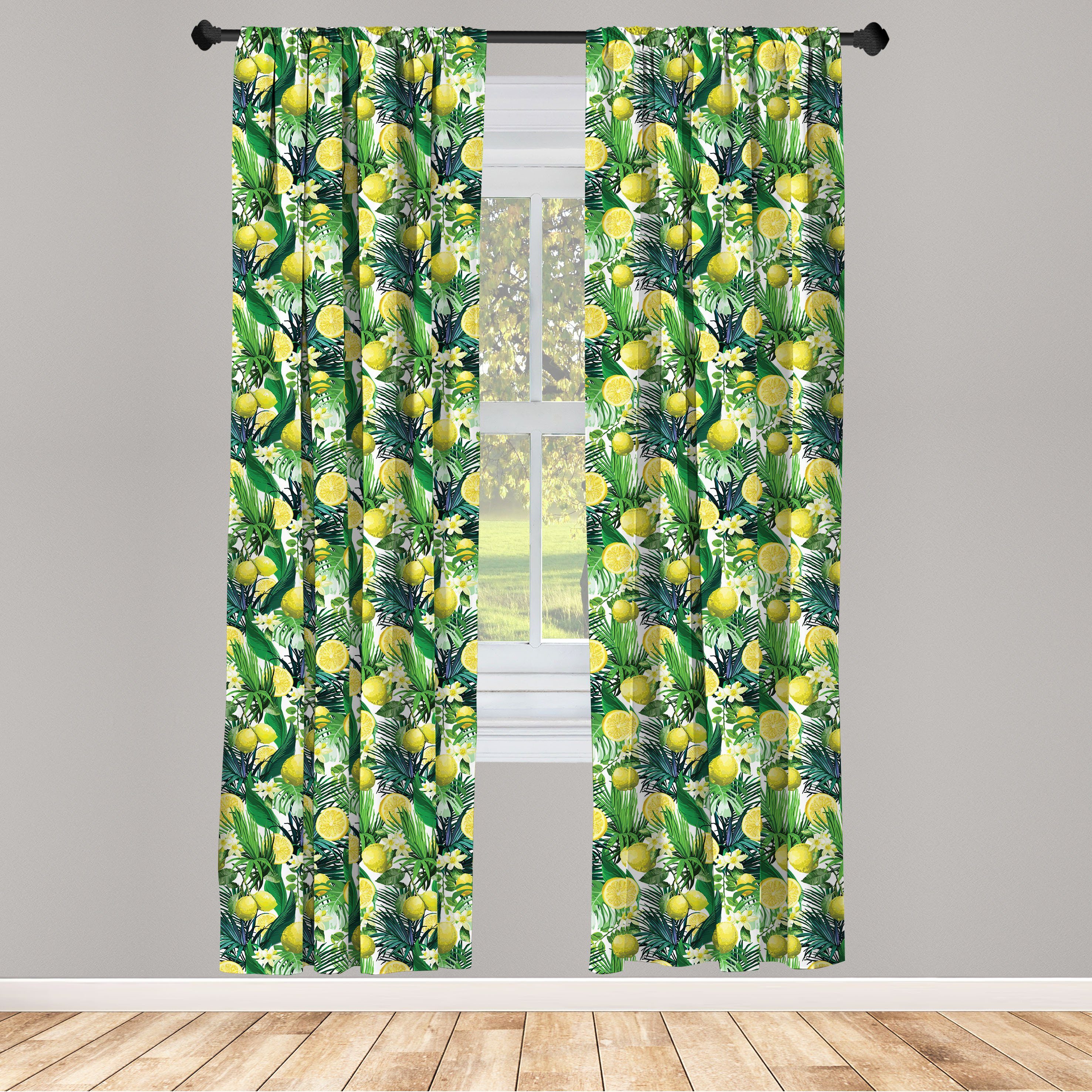Gardine Vorhang für Wohnzimmer Schlafzimmer Dekor, Abakuhaus, Microfaser, Dschungel Exotische Pflanzen Green Leaf