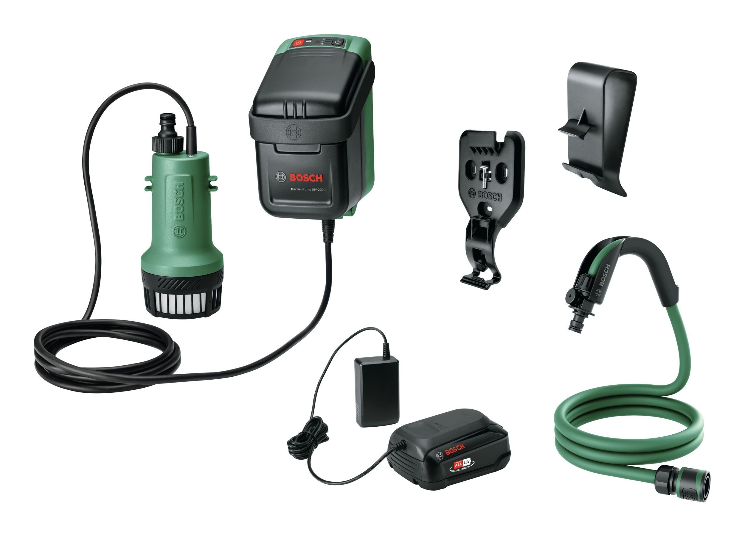 Bosch Home & Garden Akku-Gartenpumpe GardenPump 18V-2000, Regenwasserpumpen mit 1x Akku 2,5 Ah - im Karton